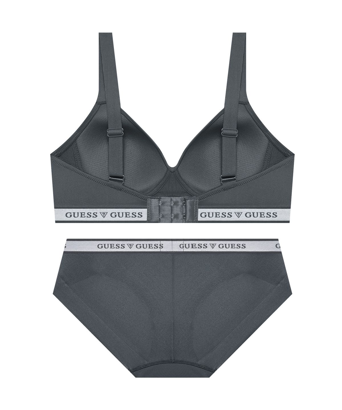게스언더웨어(GUESS UNDERWEAR) 에어 메쉬몰드 노와이어 브라 팬티 세트 - 차콜