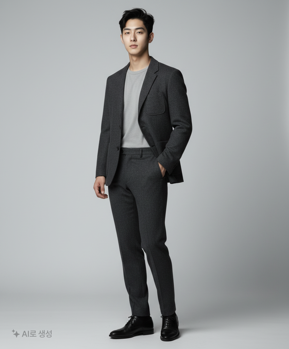 무신사 스탠다드(MUSINSA STANDARD) 울 블렌드 트래디셔널 아웃 포켓 블레이저 [차콜 그레이] XL