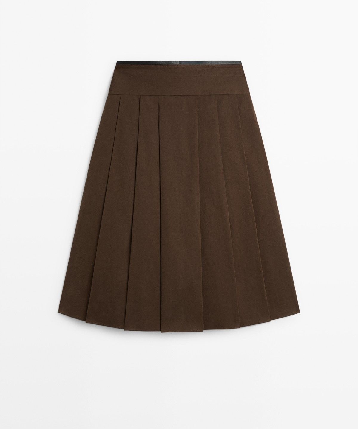 마시모두띠(MASSIMO DUTTI) 가죽 디테일 플리츠 미디 스커트