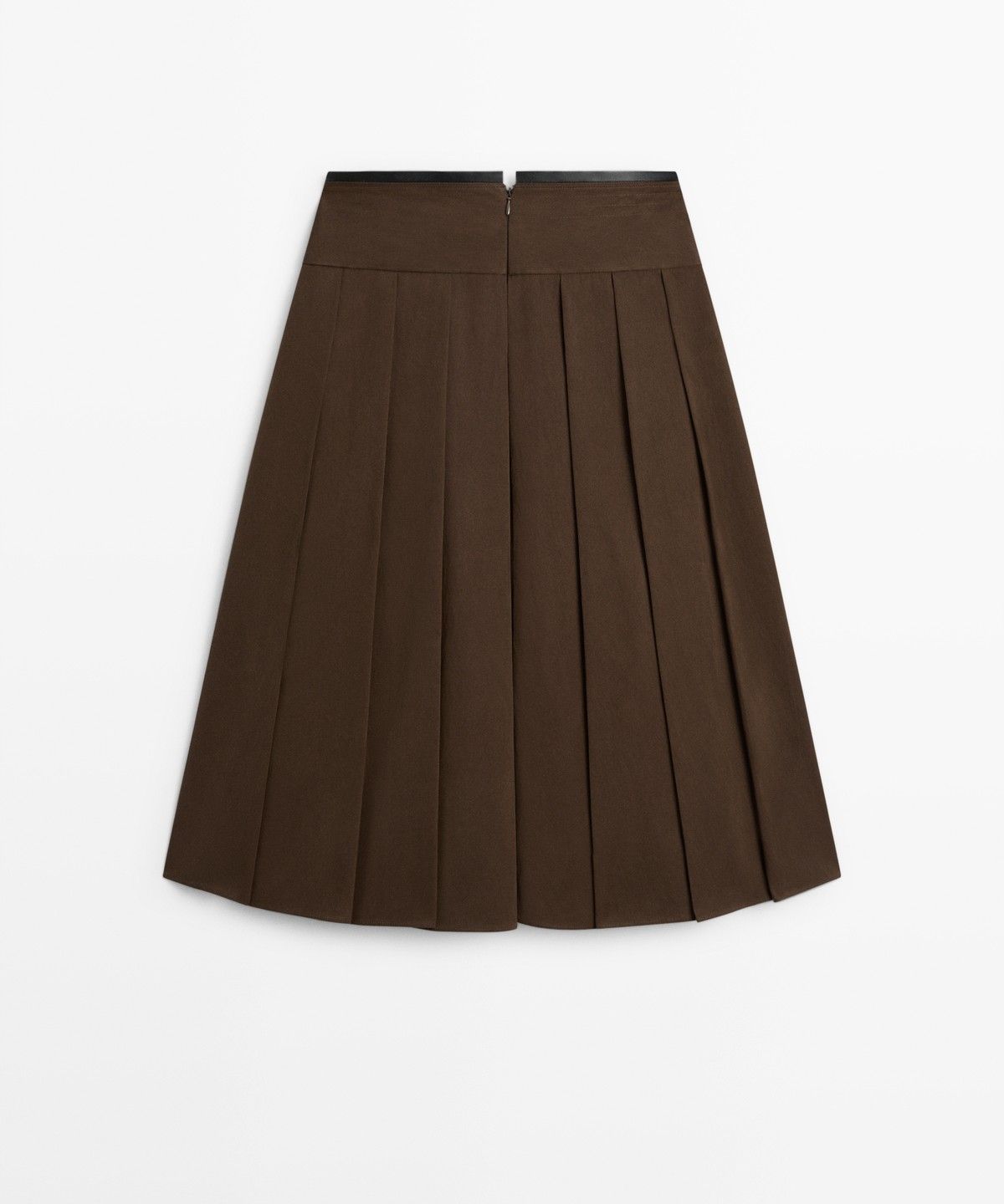 마시모두띠(MASSIMO DUTTI) 가죽 디테일 플리츠 미디 스커트
