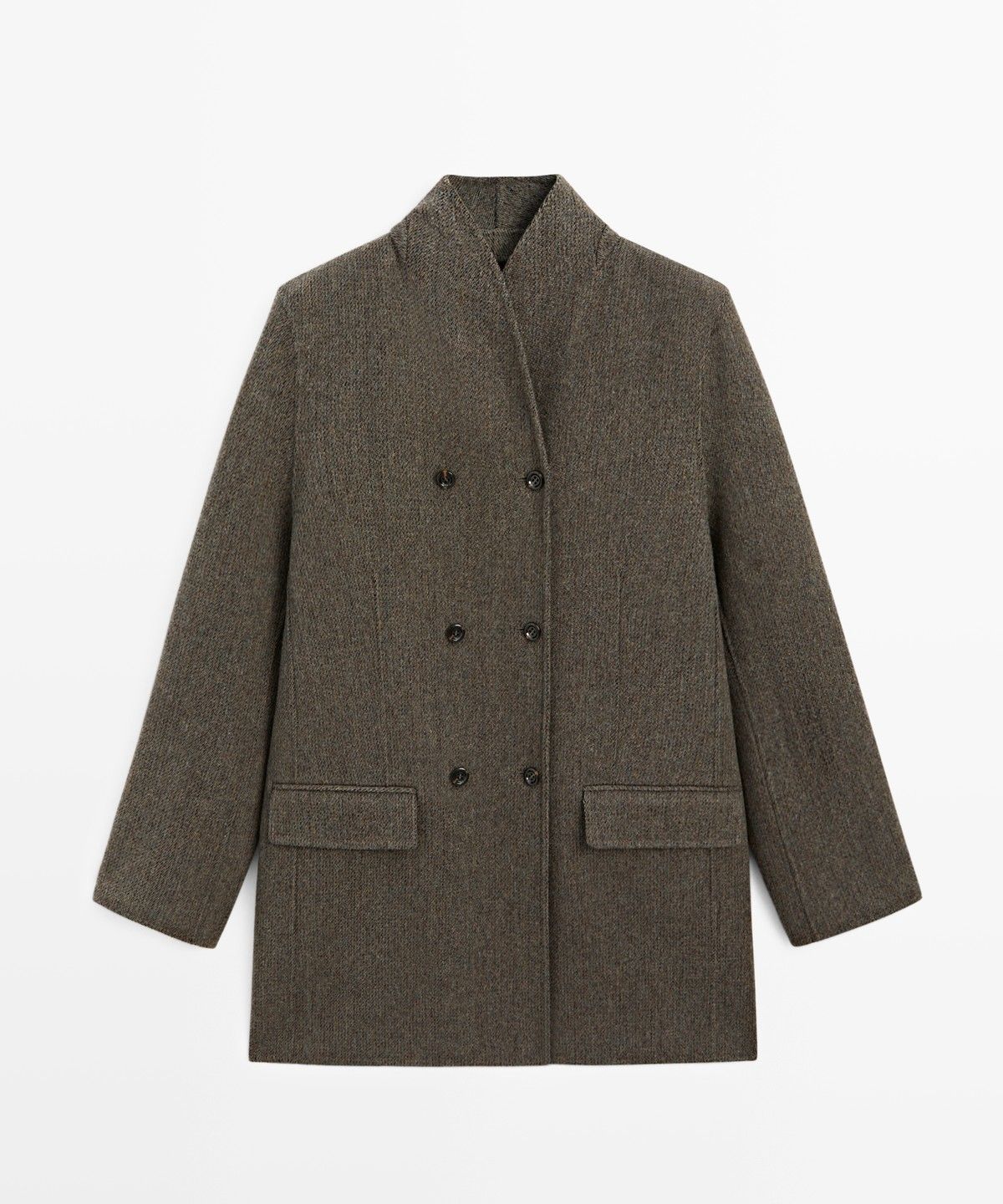 마시모두띠(MASSIMO DUTTI) 버튼 디테일 미디 더블 코트