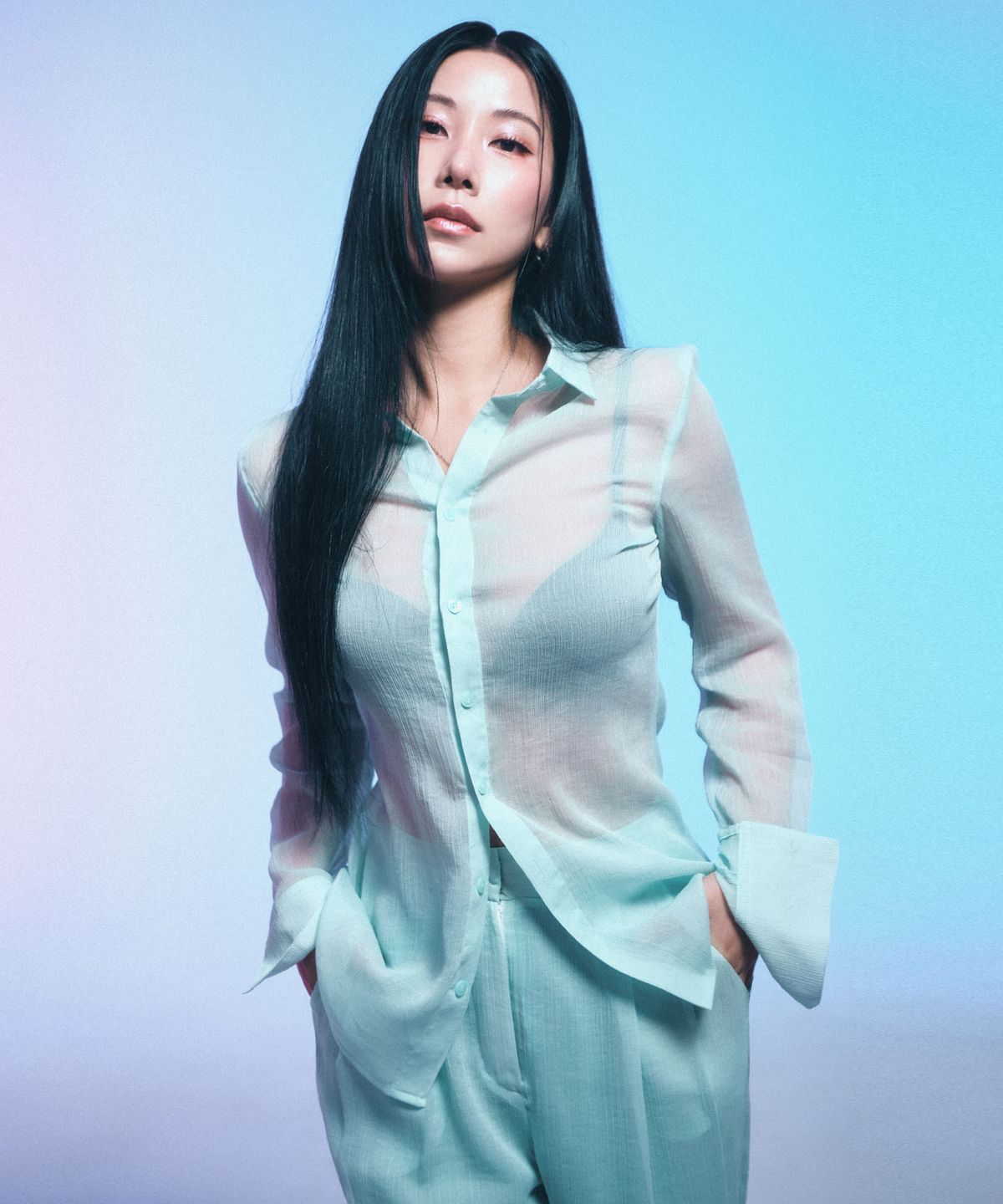 시데라(SIDERA) Whisper Glitter Sheer Shirt [Mint]