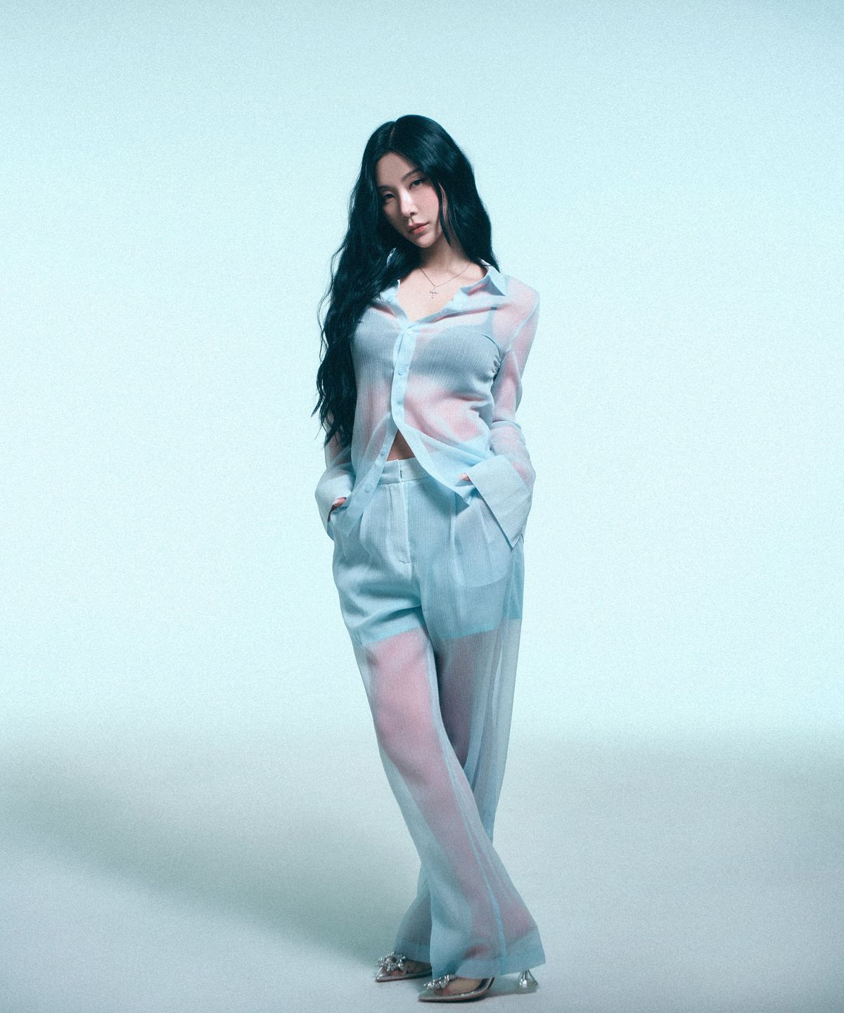 시데라(SIDERA) Whisper Glitter Sheer Pants [Blue]