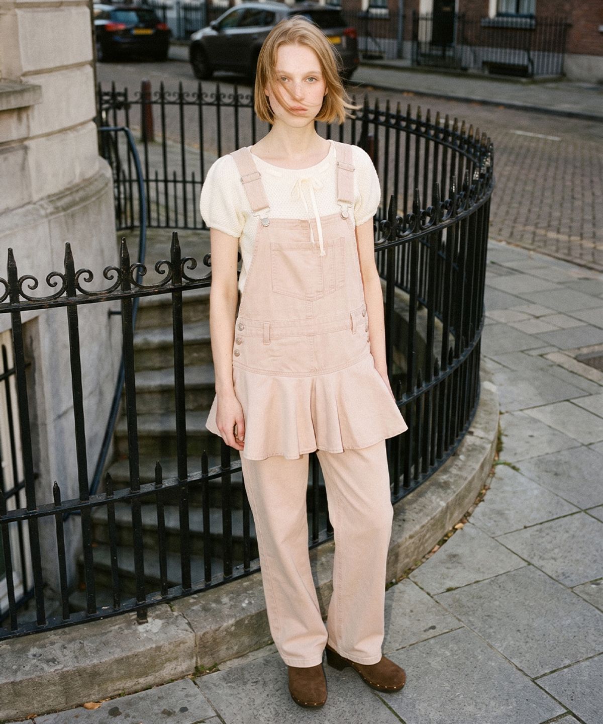 시눈(SINOON) Flare Skirt Layered Overall (Ash Pink)