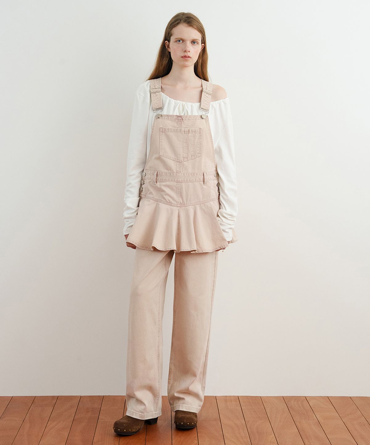시눈(SINOON) Flare Skirt Layered Overall (Ash Pink)