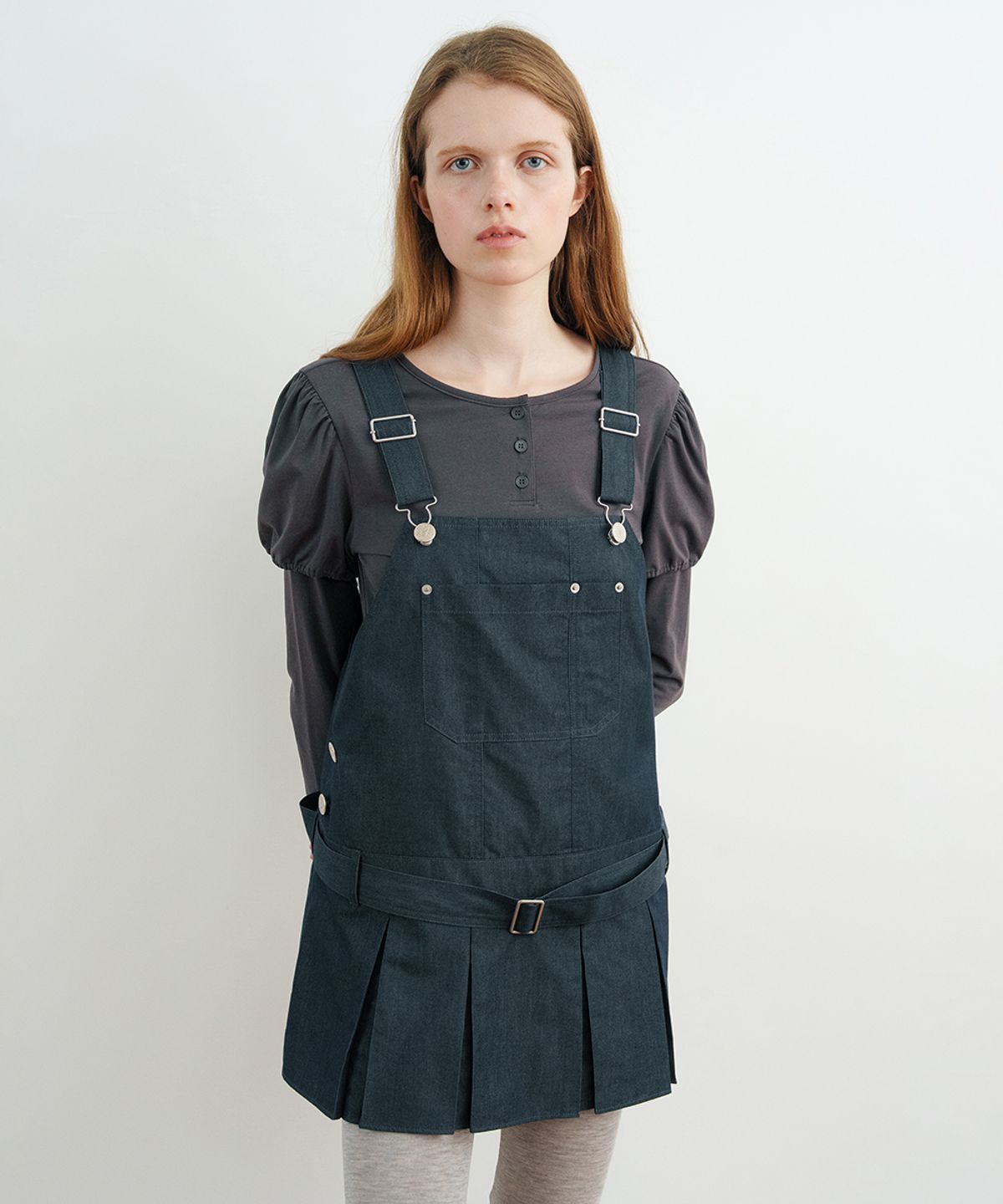 시눈(SINOON) Pleats Mini Overall (Navy)