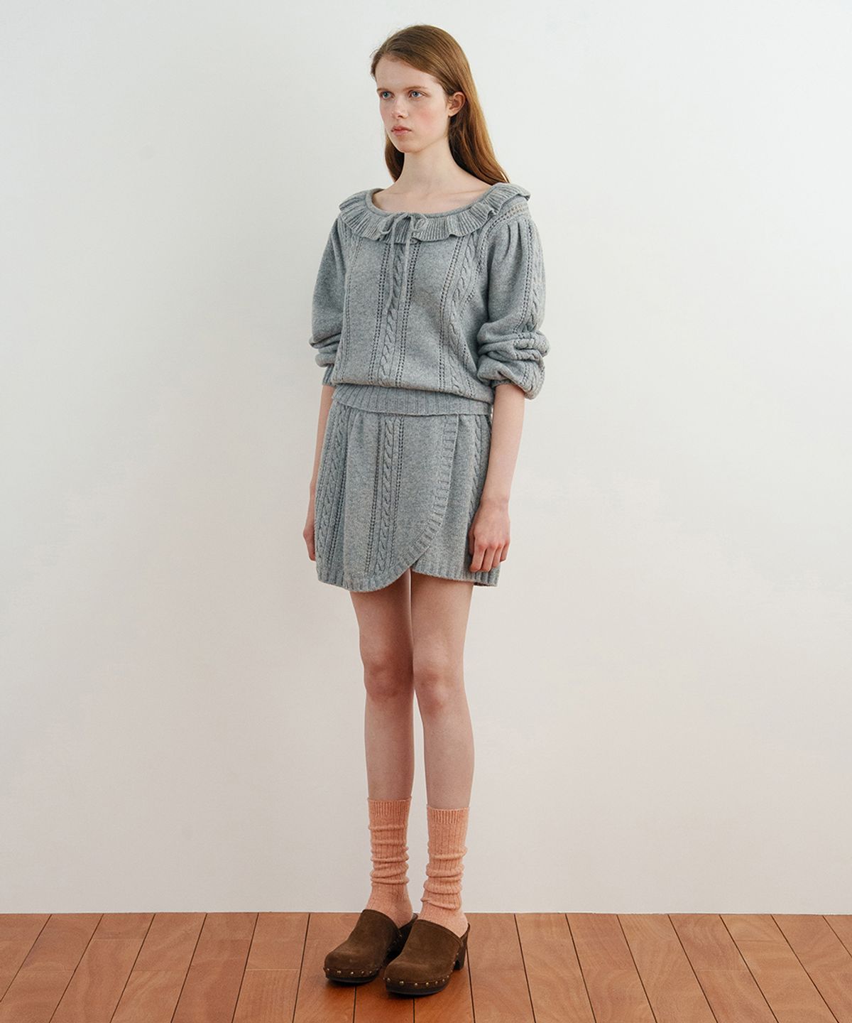 시눈(SINOON) Cable Knit Short Pants (Melange Grey)