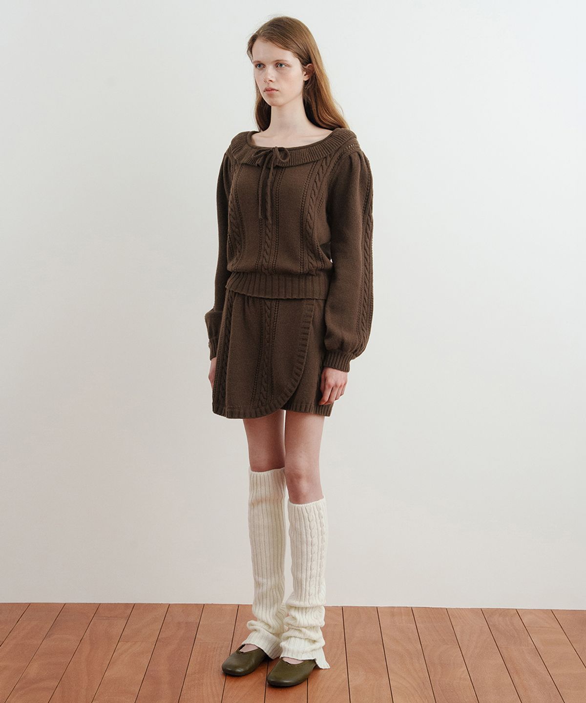 시눈(SINOON) Cable Knit Short Pants (Brown)