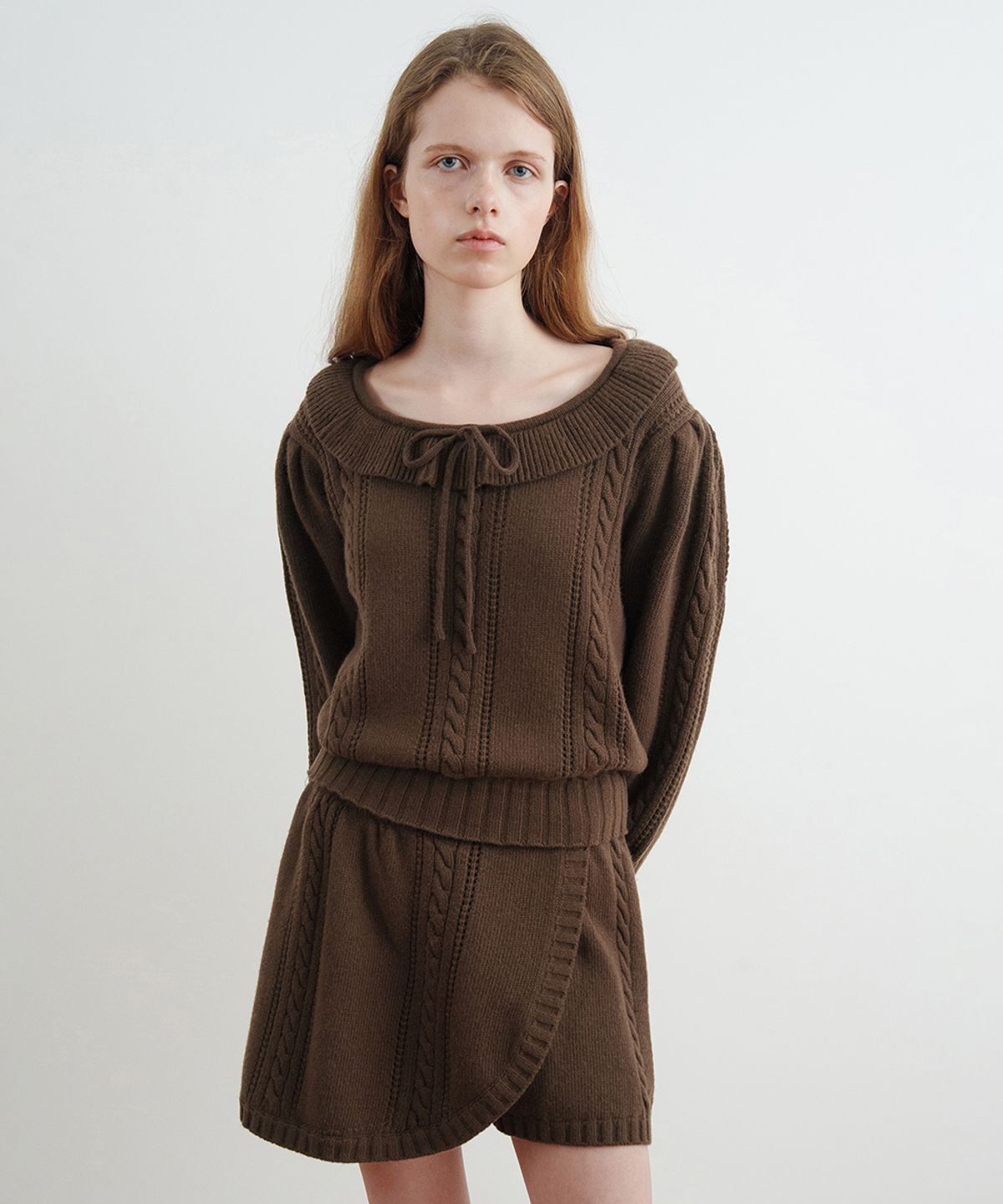 시눈(SINOON) Cable Knit Short Pants (Brown)