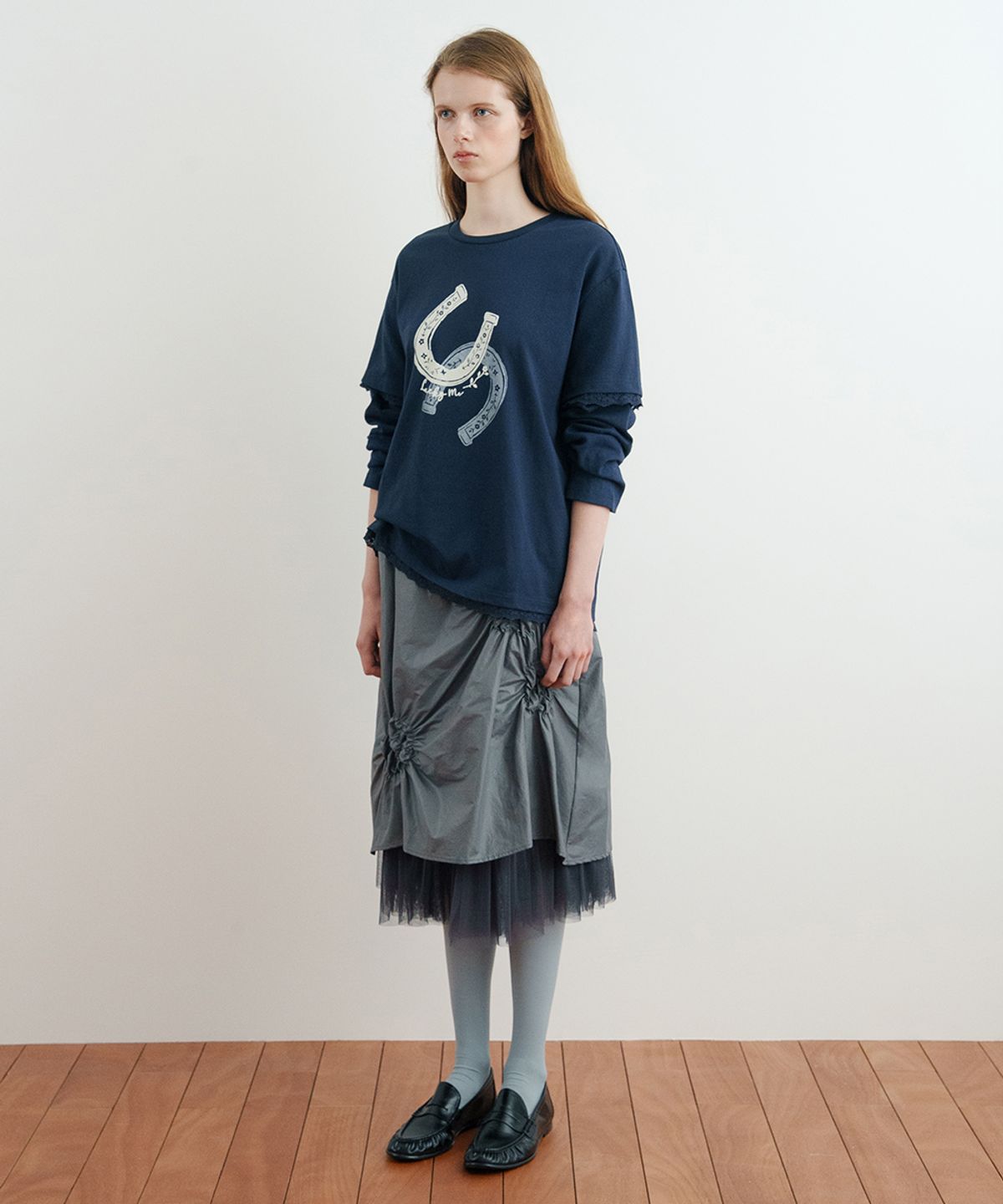 시눈(SINOON) Flower Shirring Skirt (Grey)