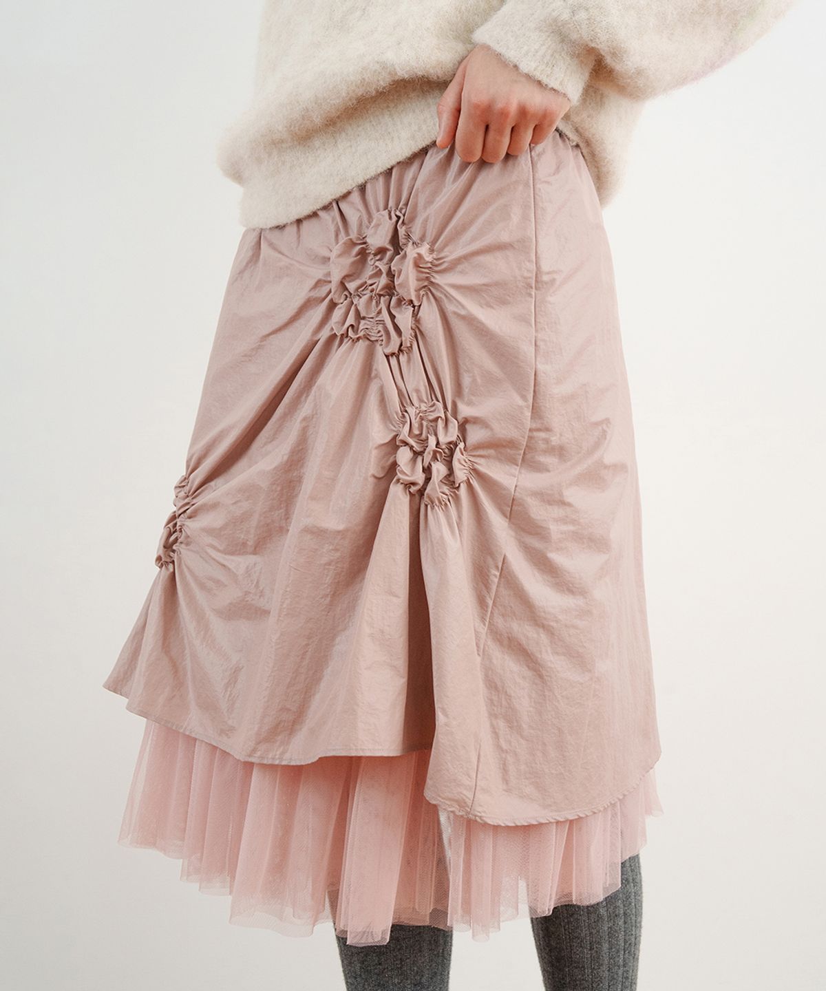 시눈(SINOON) Flower Shirring Skirt (Ash Pink)