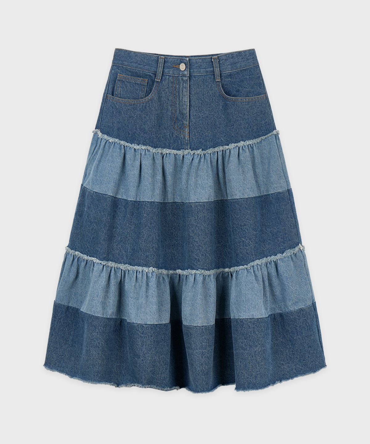 시눈(SINOON) Color Block Tiered Maxi Skirt (Indigo Blue)