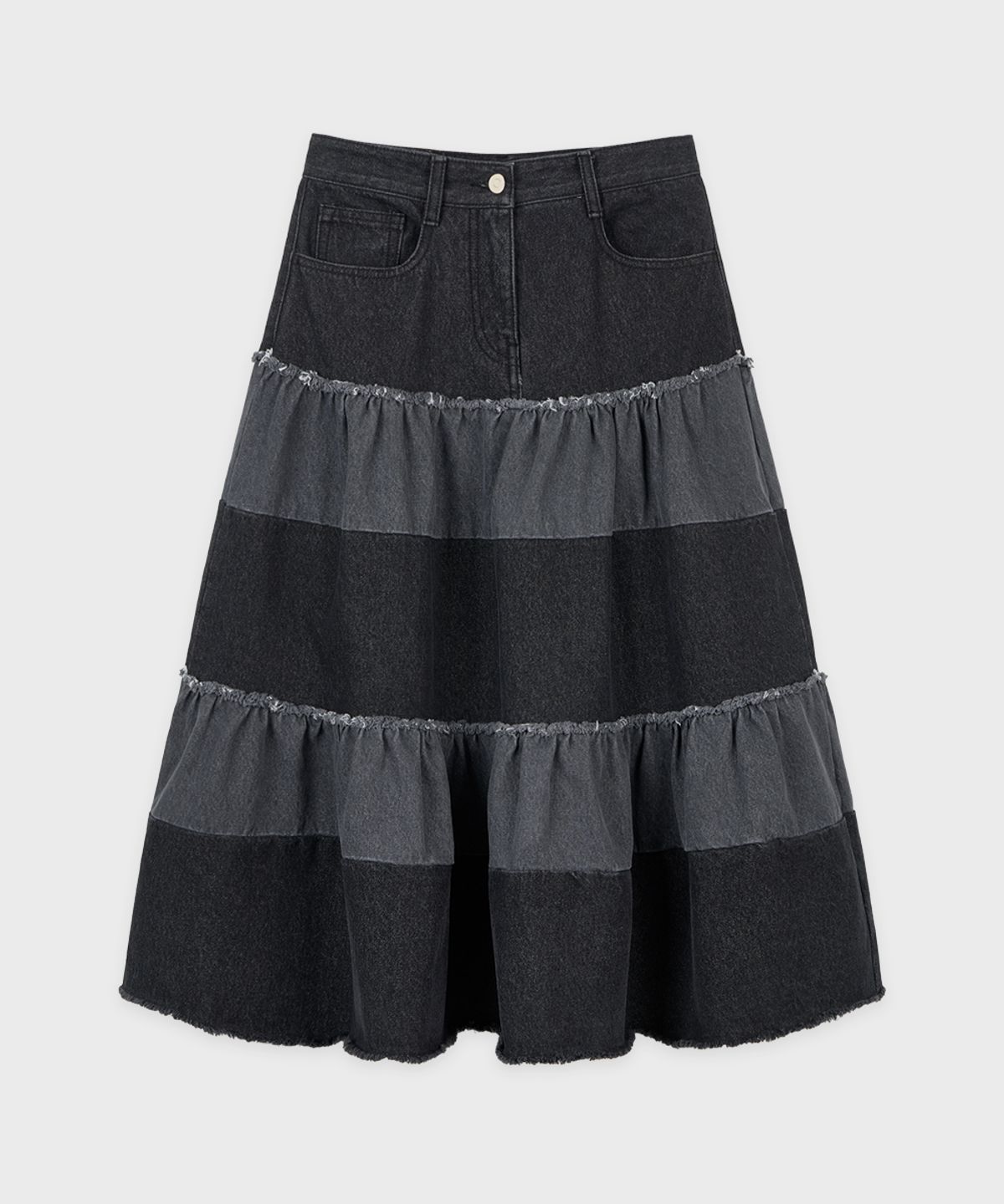 시눈(SINOON) Color Block Tiered Maxi Skirt (Black)