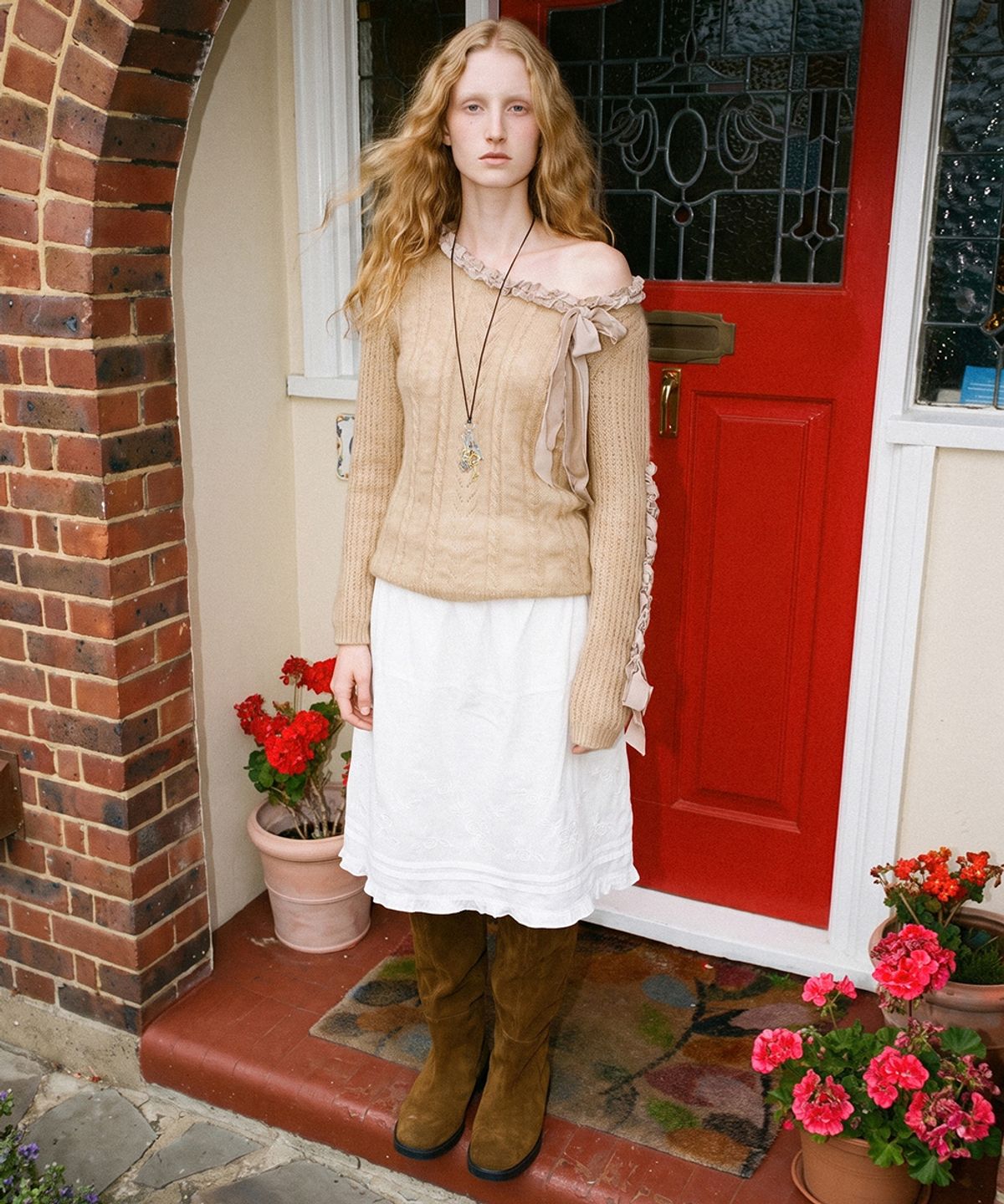시눈(SINOON) Rose Cotton Skirt (White)