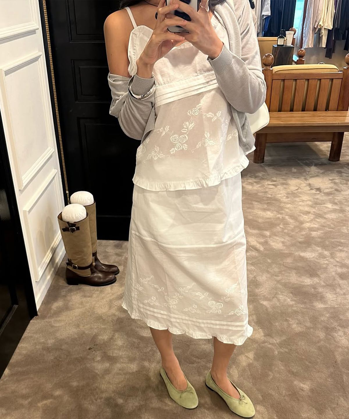 시눈(SINOON) Rose Cotton Skirt (White)