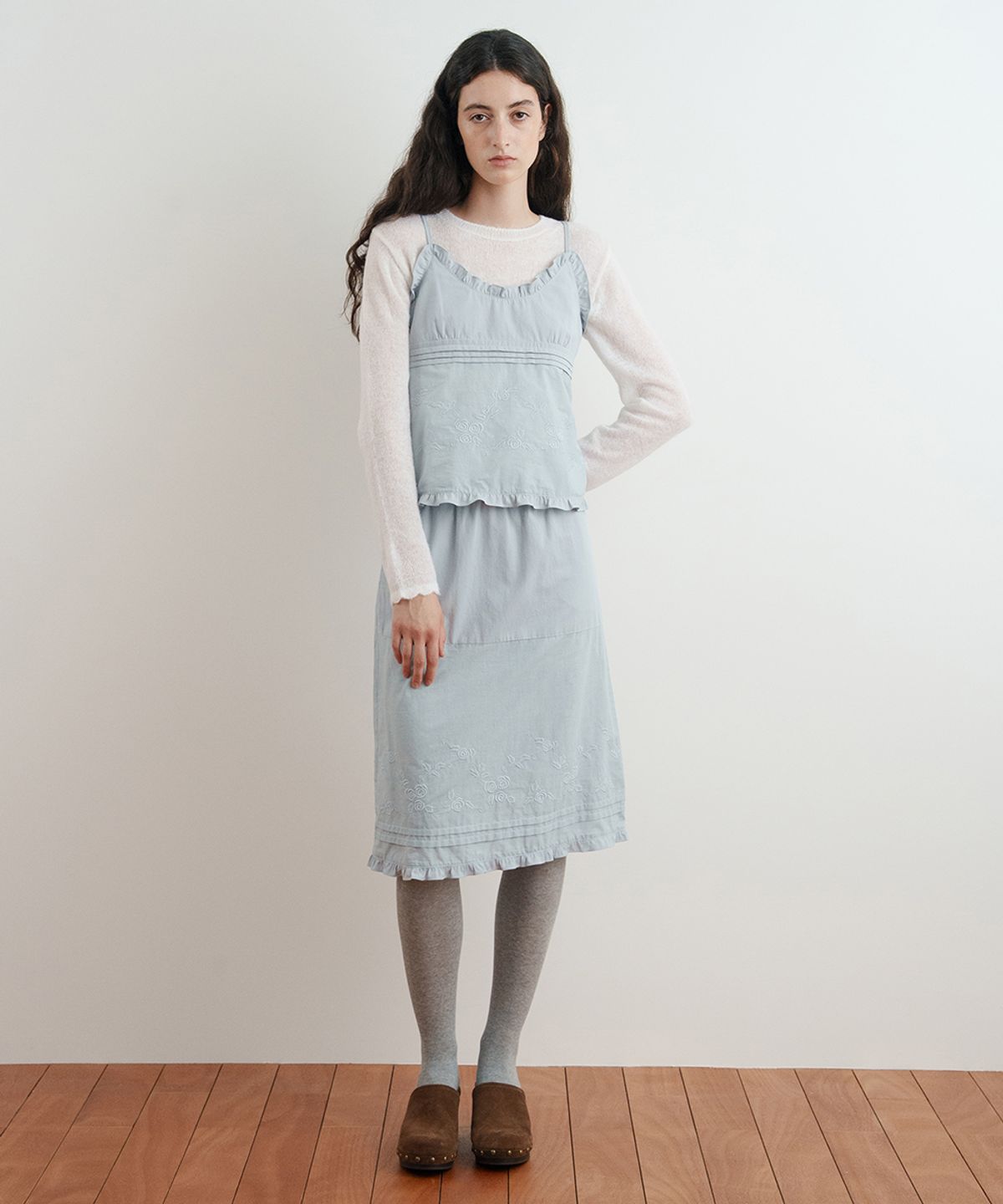 시눈(SINOON) Rose Cotton Skirt (Light Blue)