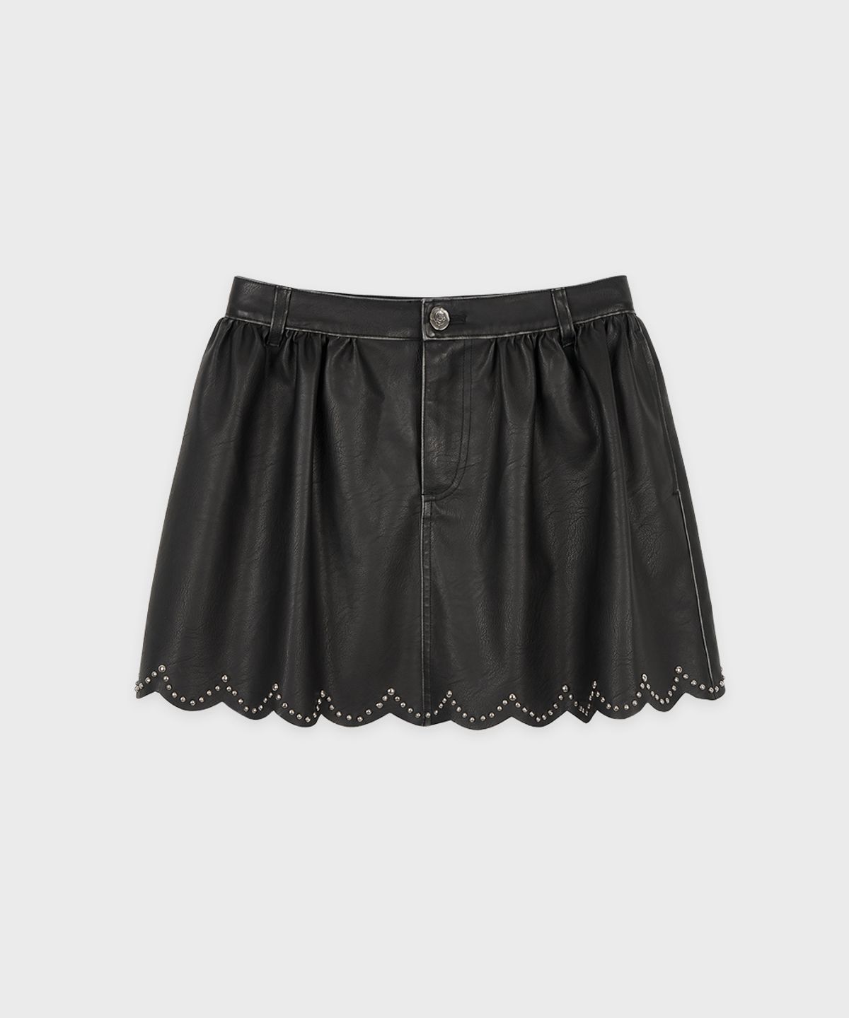 시눈(SINOON) Scalloped-Edge Faux Leather Mini Skirt (Black)