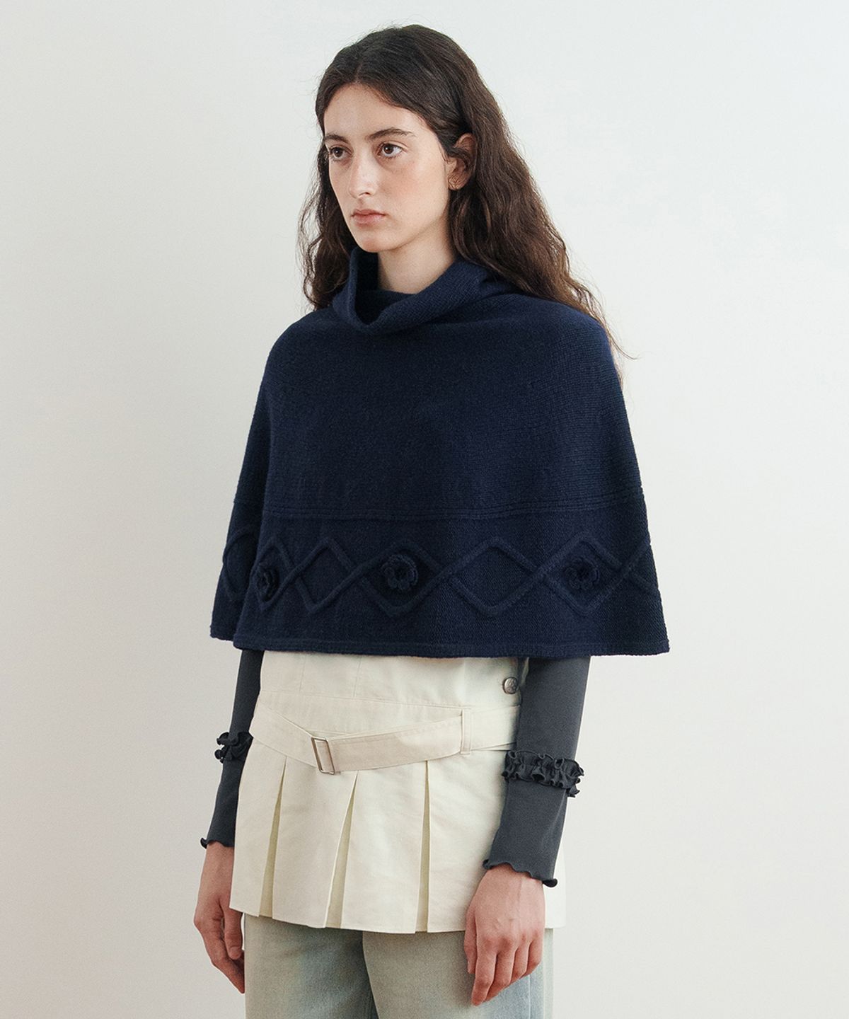 시눈(SINOON) High Neck Knit Cape (Navy)