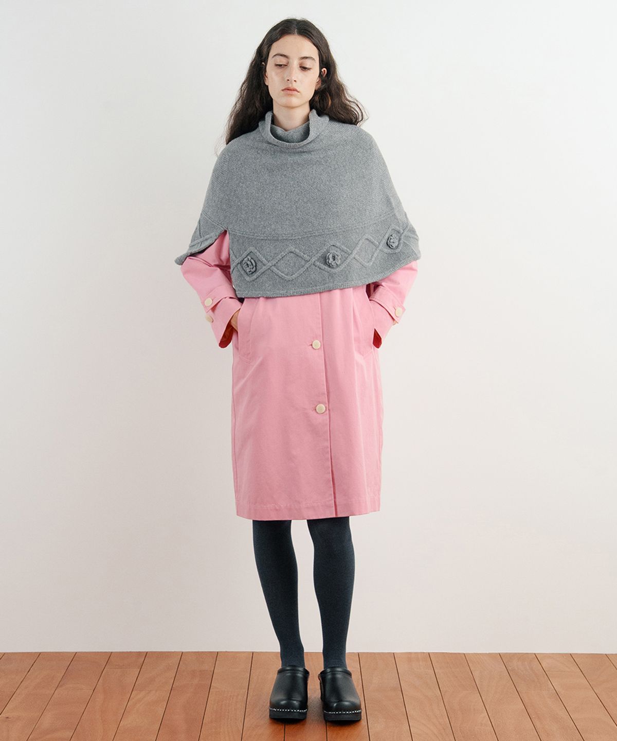 시눈(SINOON) High Neck Knit Cape (Grey)