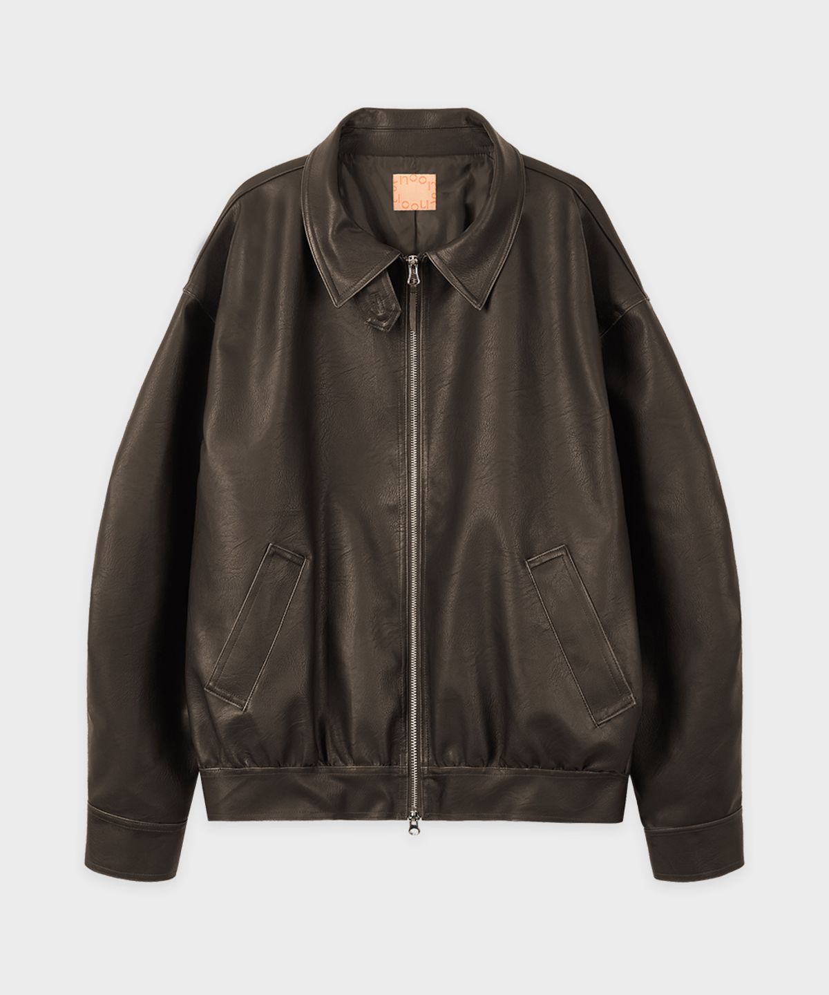 시눈(SINOON) Shirred Leather Blouson Jacket (Brown)