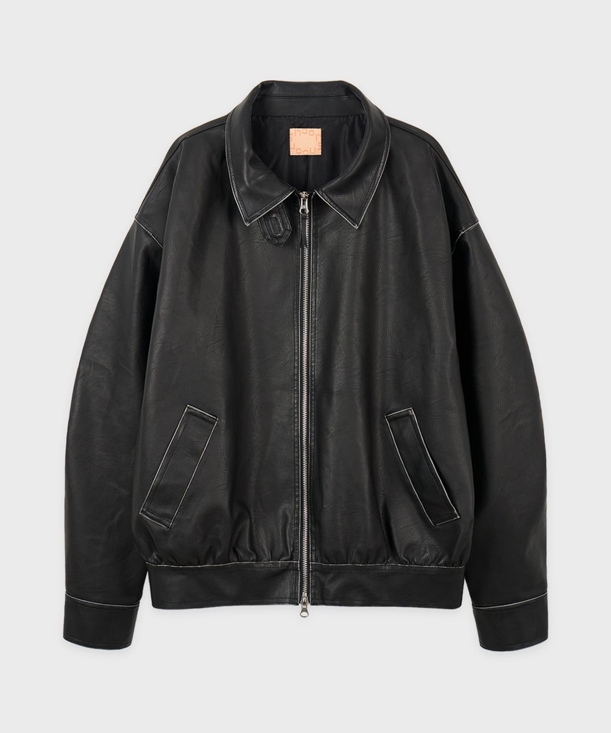 시눈(SINOON) Shirred Leather Blouson Jacket (Black)