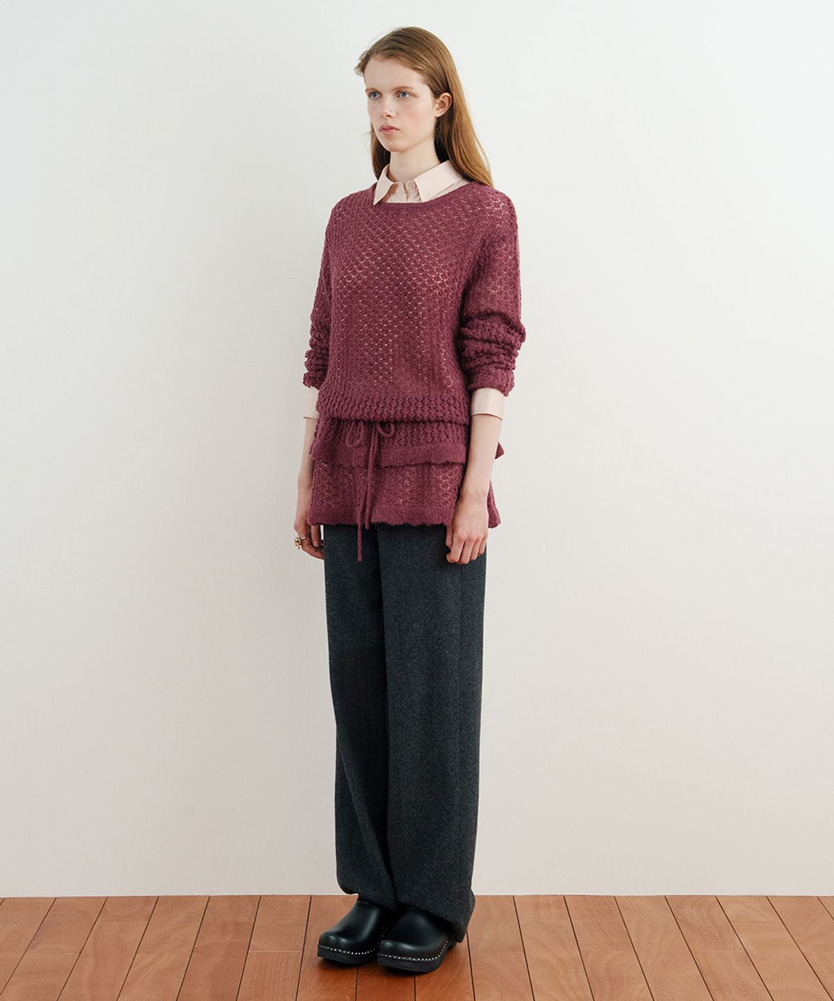 시눈(SINOON) Openwork Knit Pullover (Cherry)