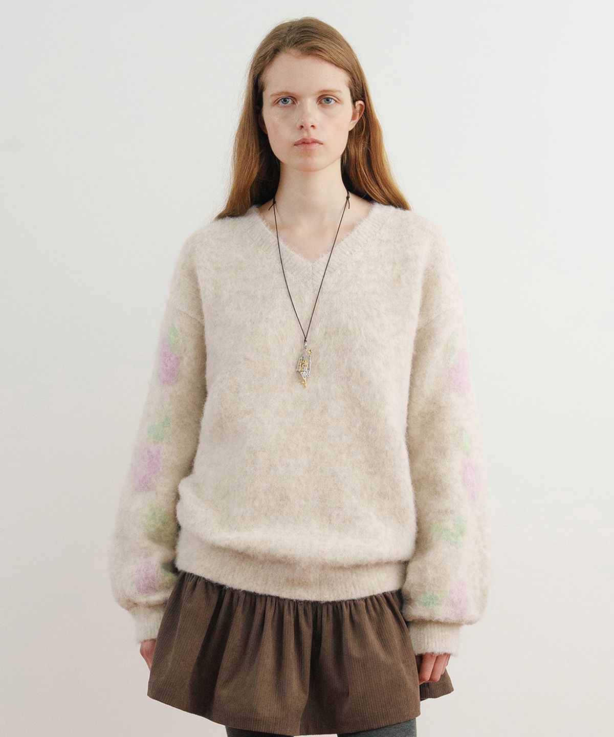 시눈(SINOON) Floral Jacquard Knit Pullover (Ivory)