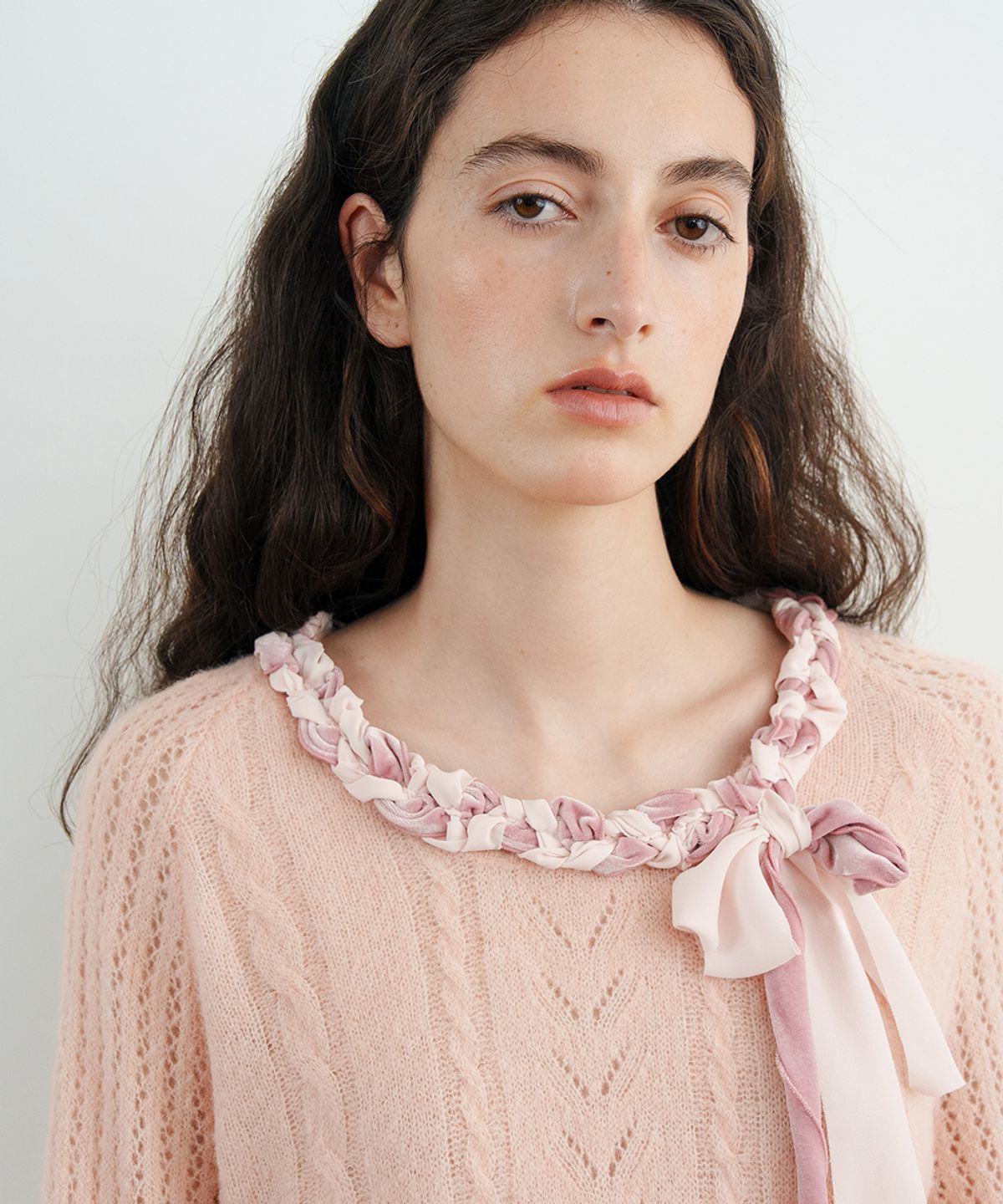 시눈(SINOON) Lace-Up Ribbon Knit (Pink)