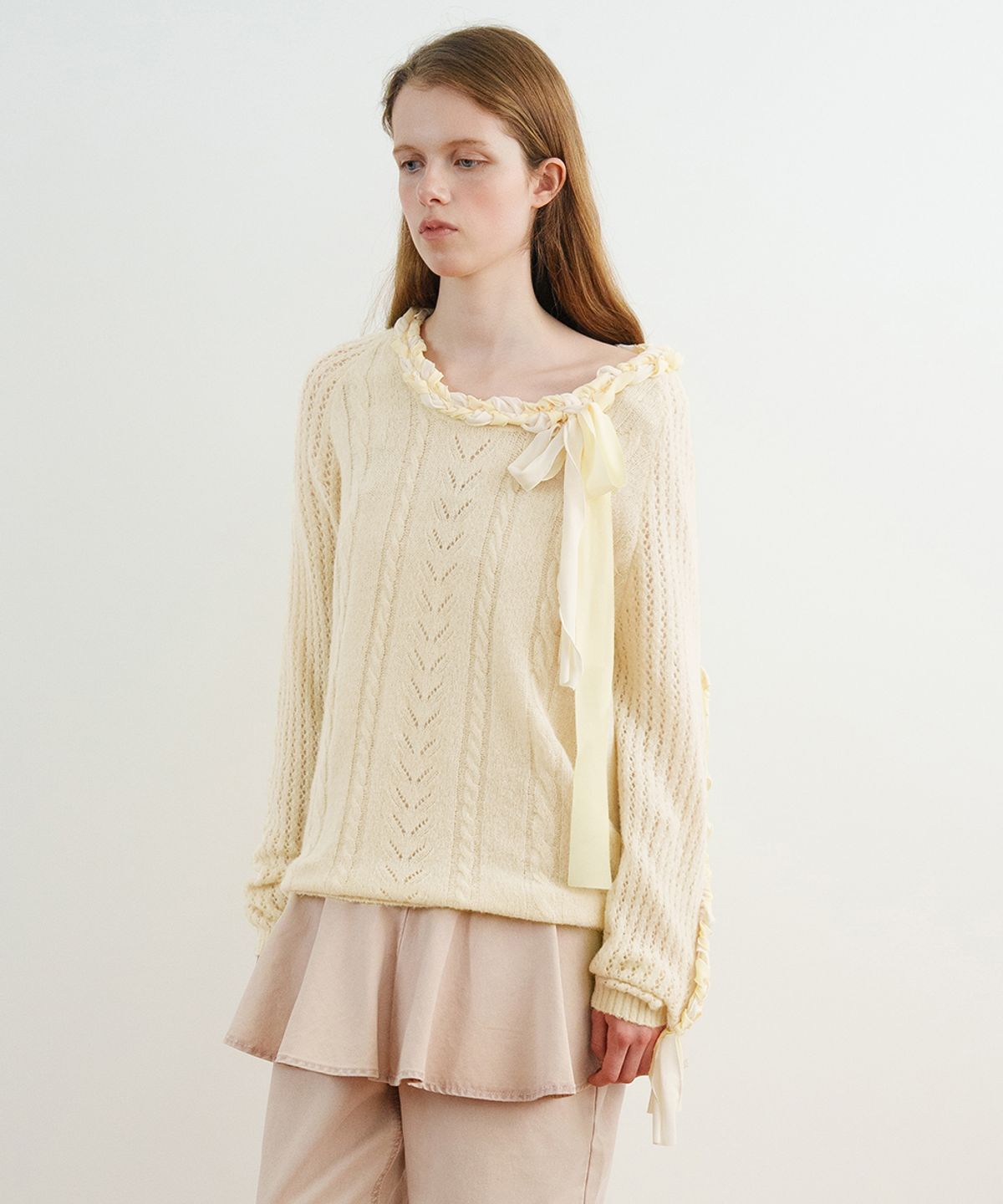 시눈(SINOON) Lace-Up Ribbon Knit (Cream)