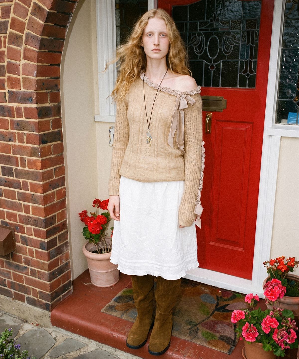 시눈(SINOON) Lace-Up Ribbon Knit (Beige)