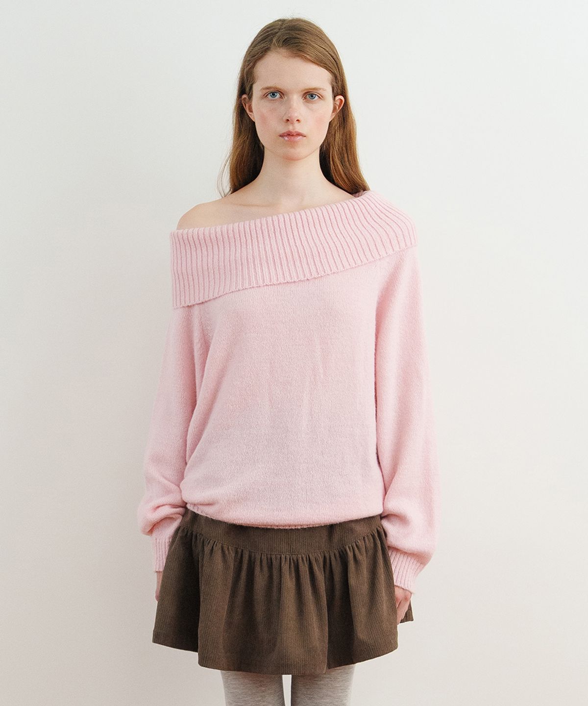 시눈(SINOON) Sheer Off-Shoulder Knit (Pink)