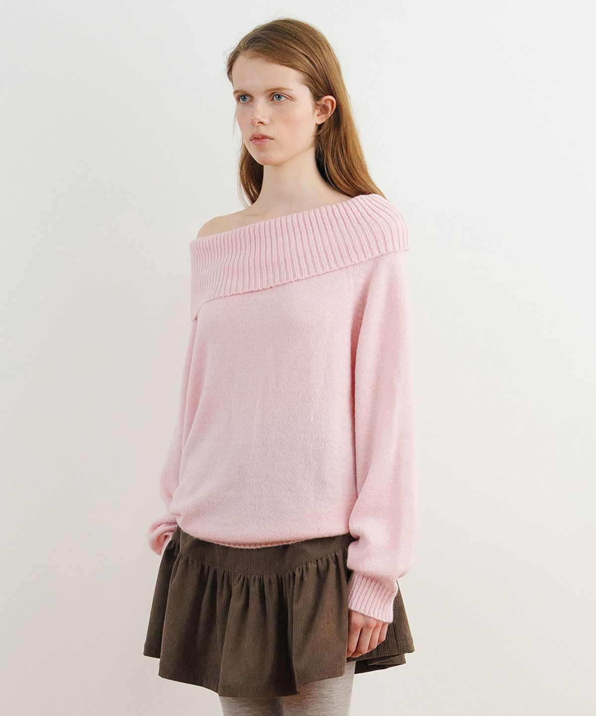 시눈(SINOON) Sheer Off-Shoulder Knit (Pink)