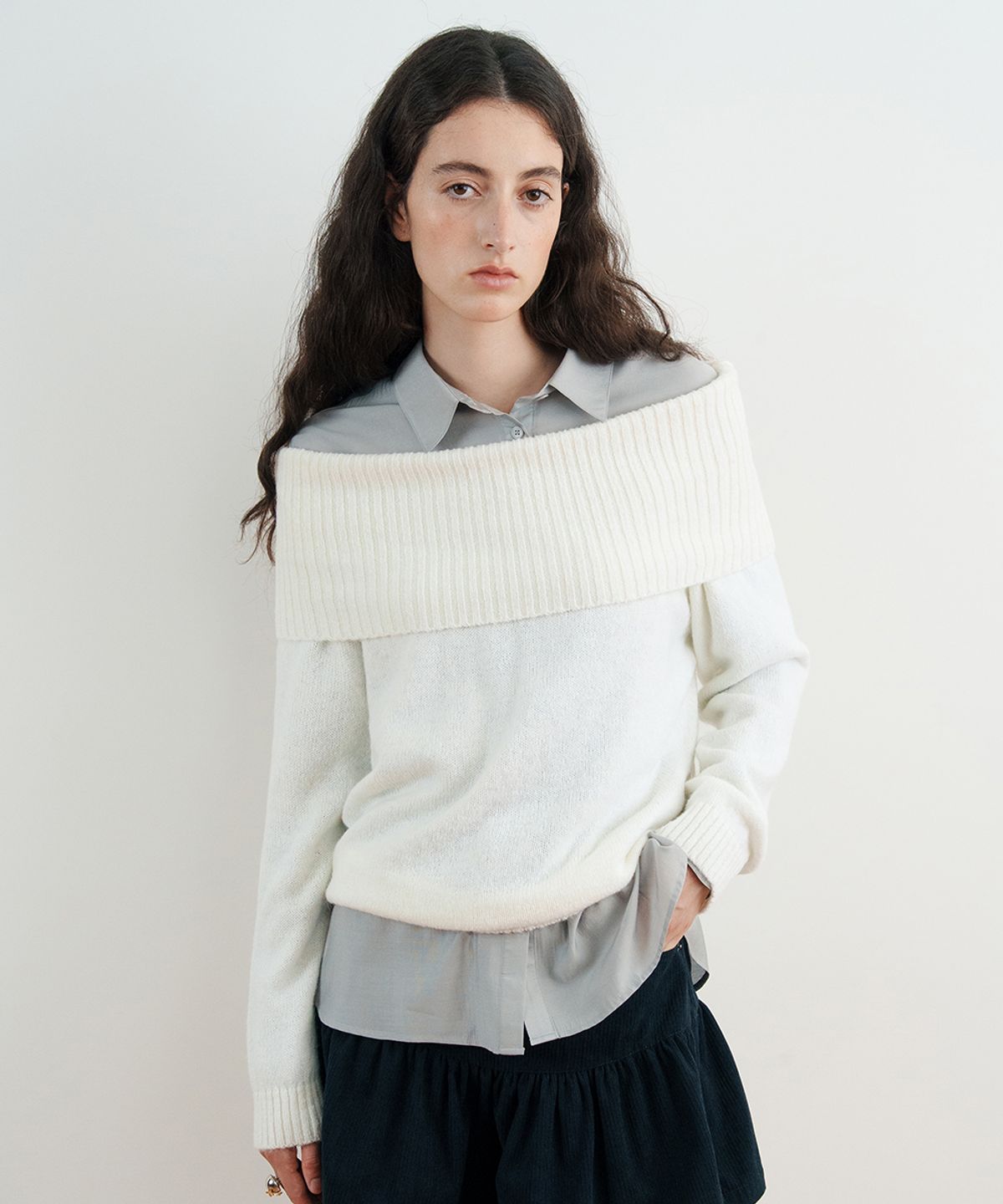 시눈(SINOON) Sheer Off-Shoulder Knit (Ivory)