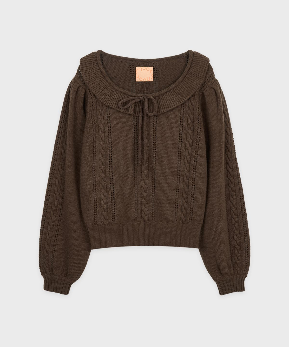 시눈(SINOON) Ruffle Cable Knit Pullover (Brown)