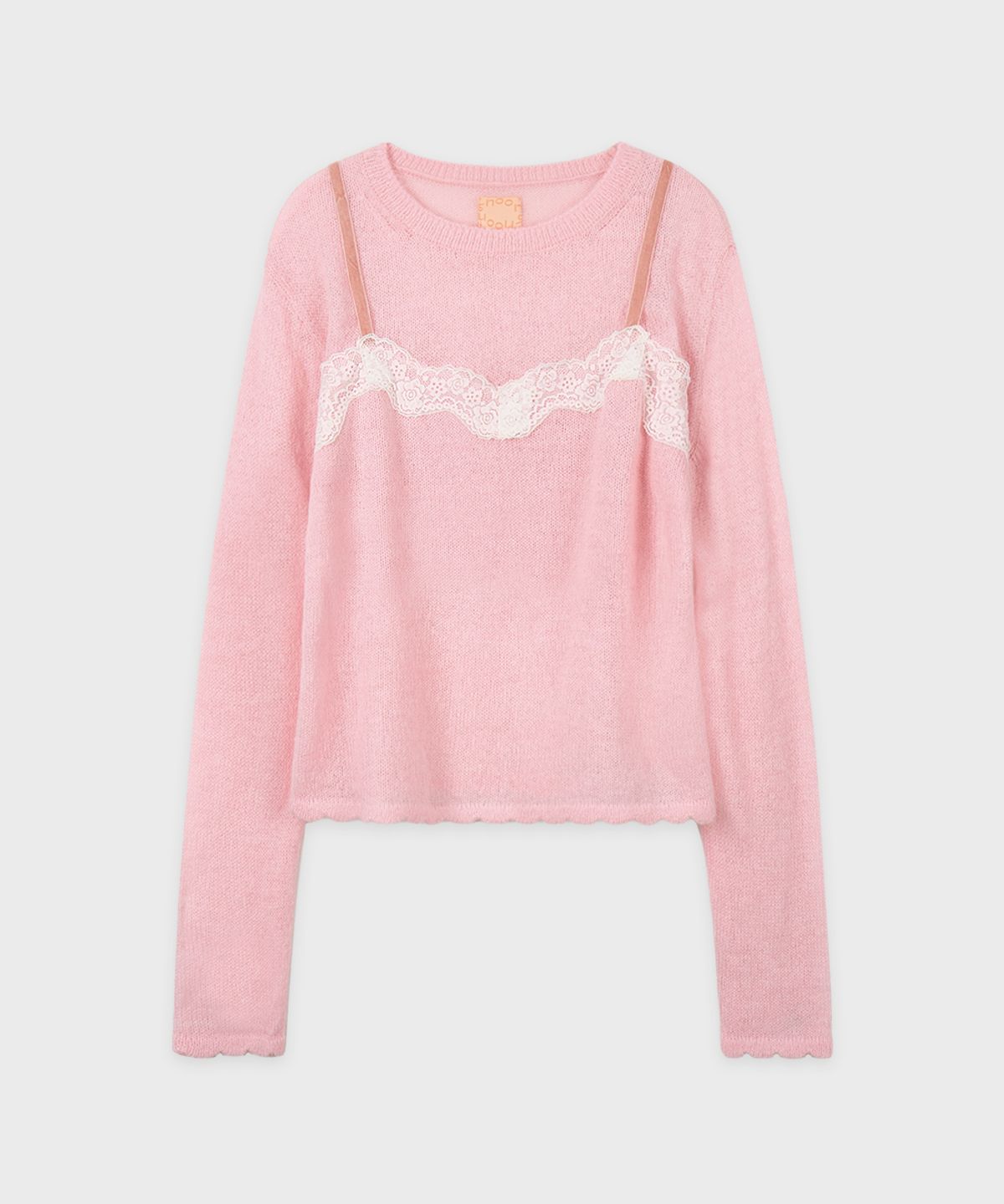 시눈(SINOON) Lace Patch Sheer Knit (Pink)