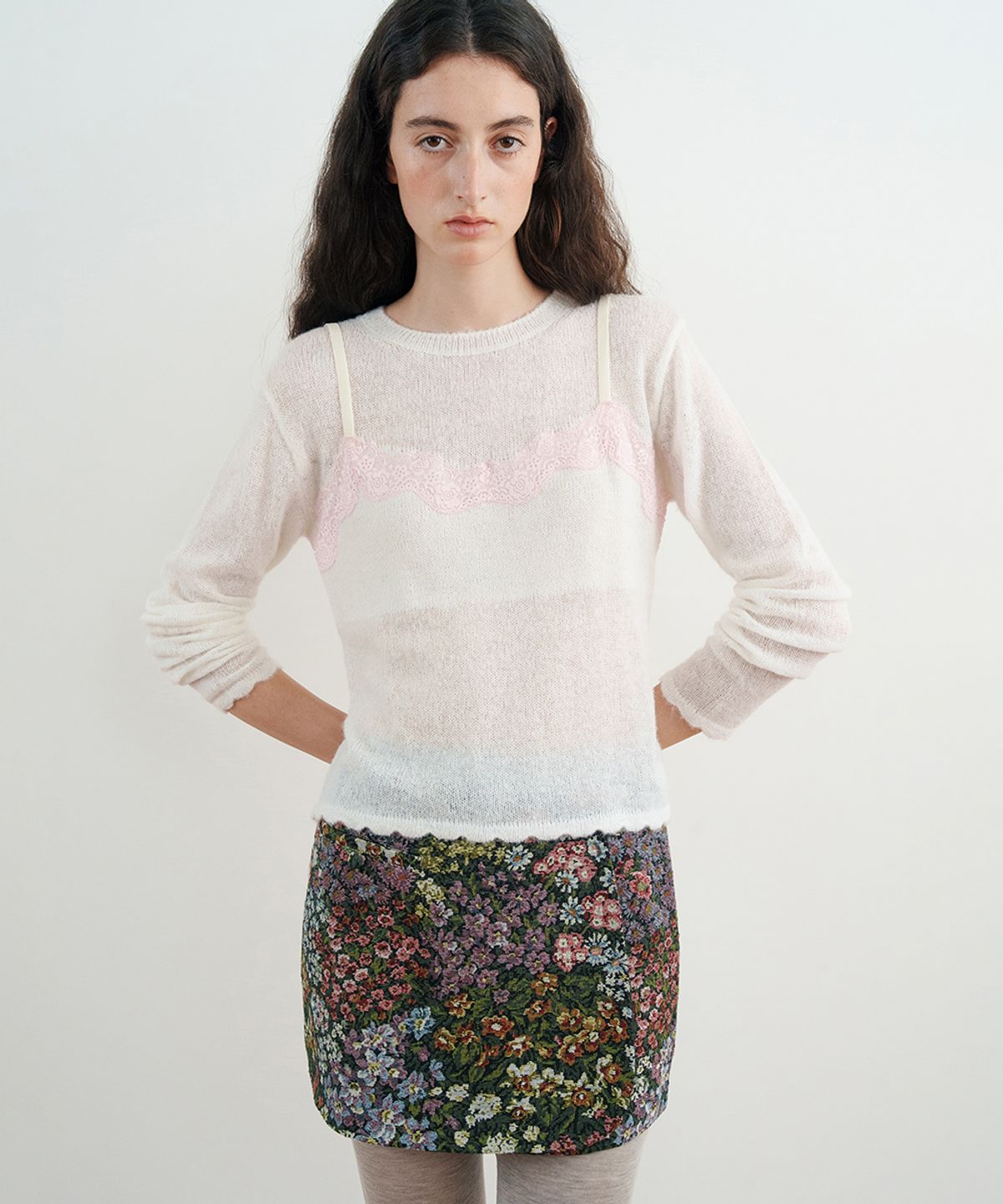 시눈(SINOON) Lace Patch Sheer Knit (Ivory)