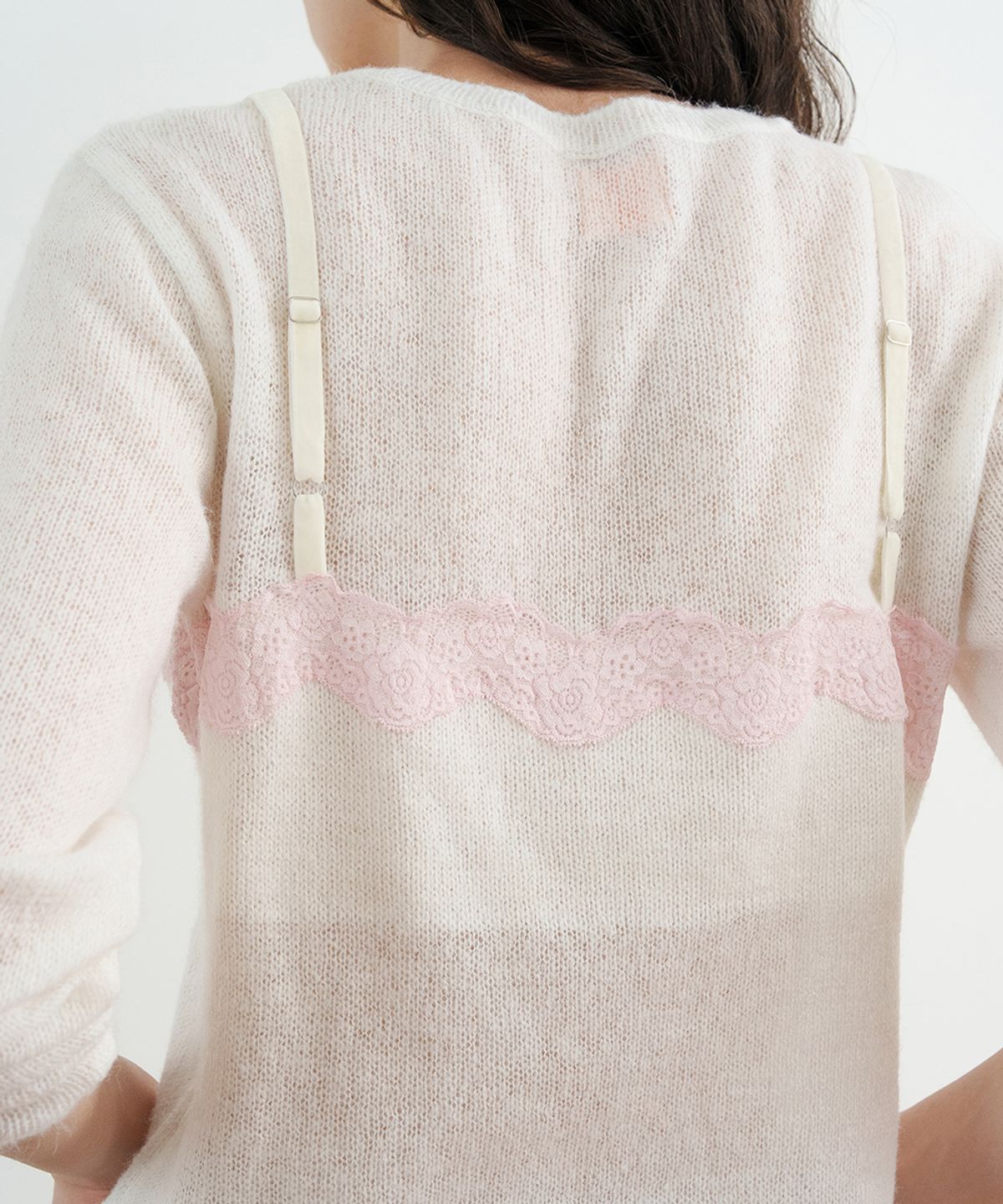 시눈(SINOON) Lace Patch Sheer Knit (Ivory)