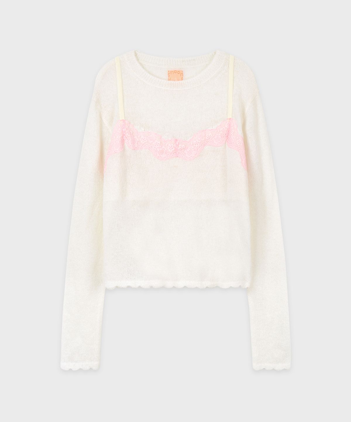 시눈(SINOON) Lace Patch Sheer Knit (Ivory)