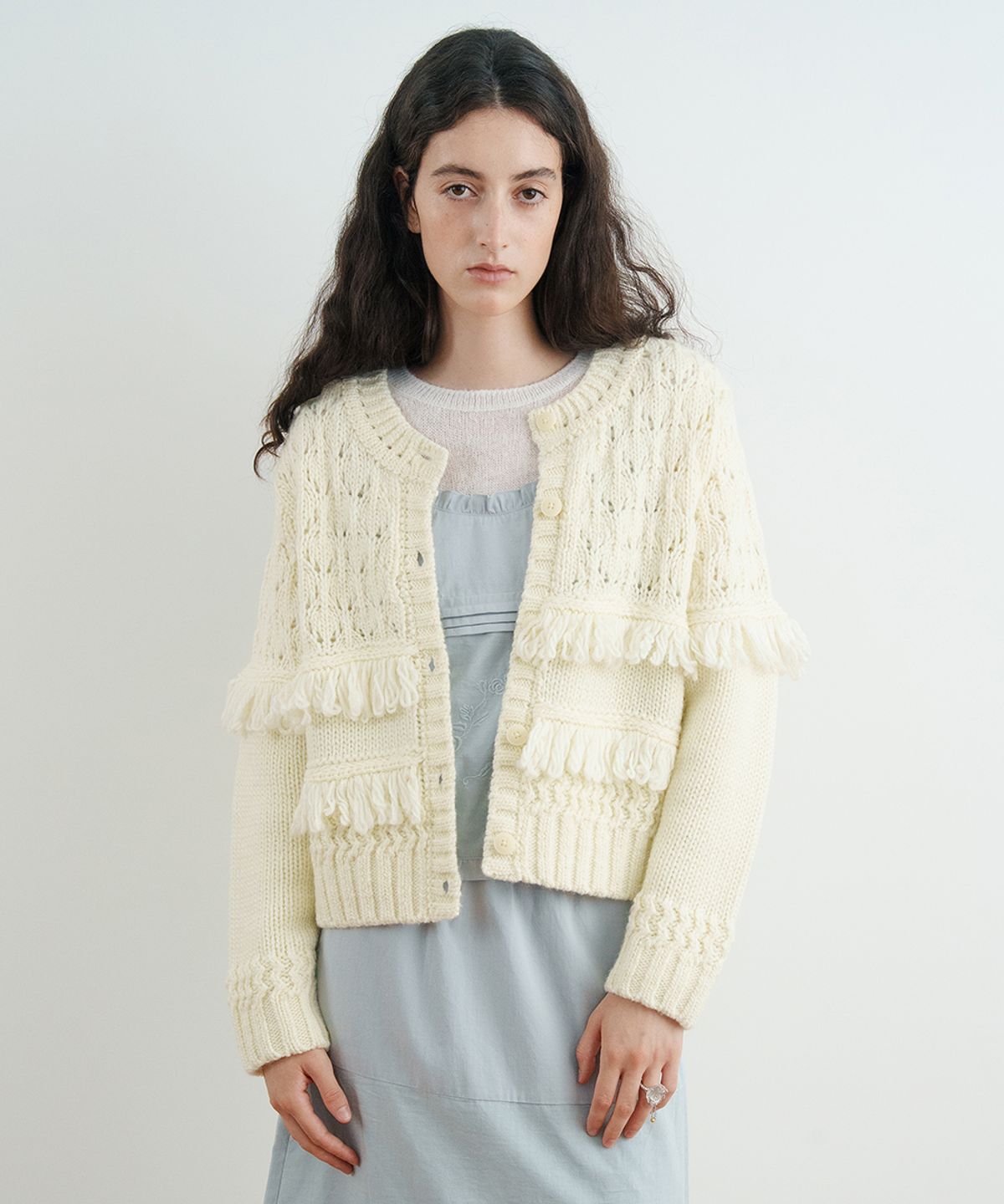 시눈(SINOON) Fringe Knit Cardigan (Ivory)