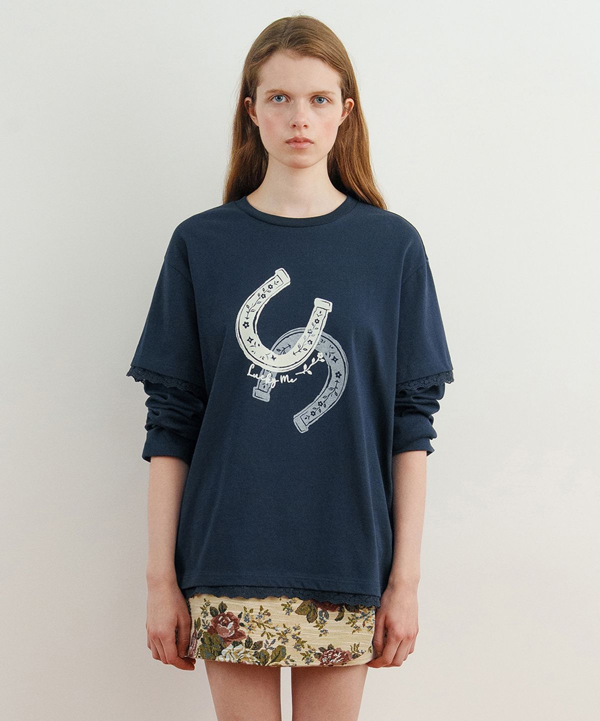 시눈(SINOON) Lucky Layered T-Shirt (Navy)