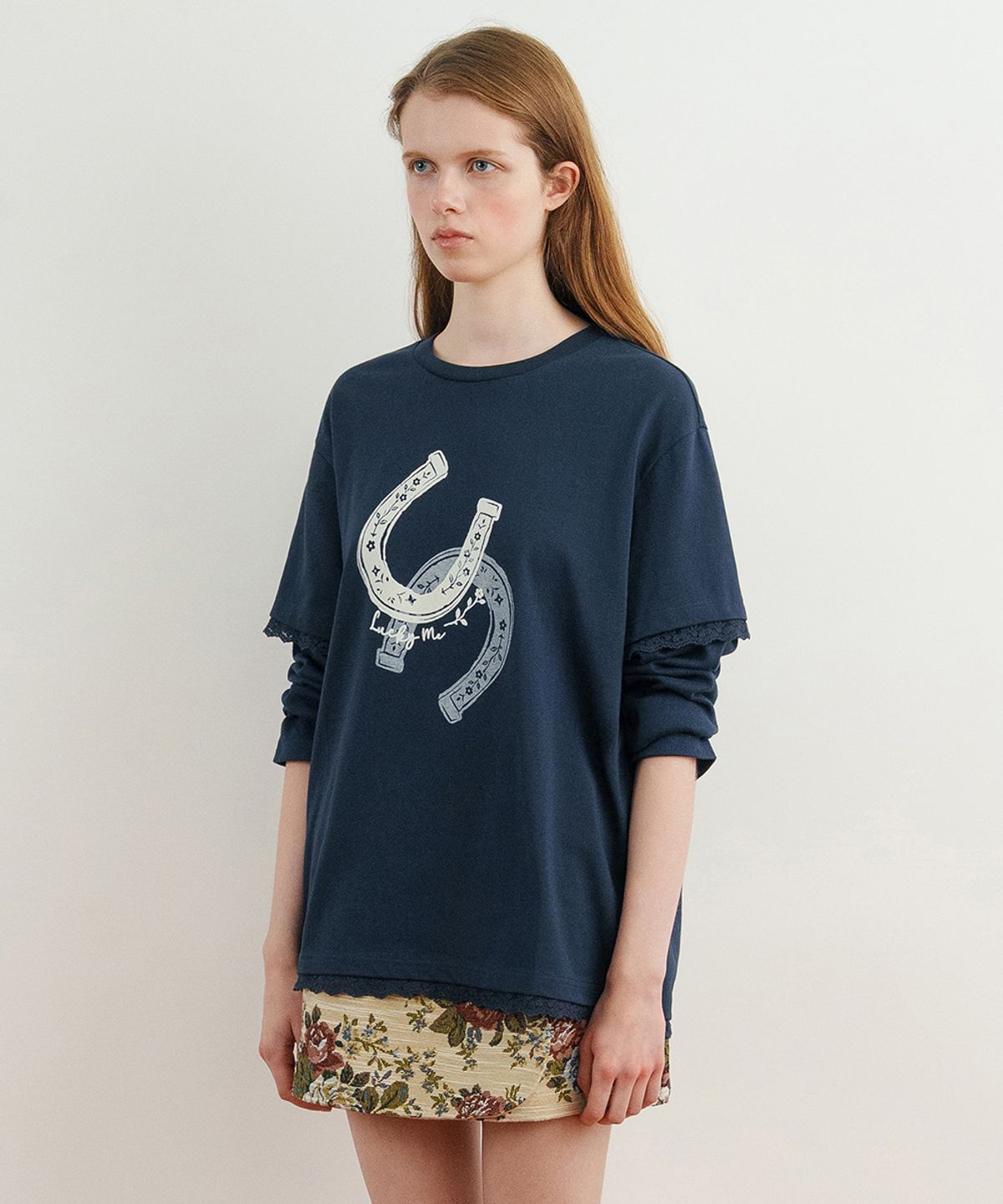 시눈(SINOON) Lucky Layered T-Shirt (Navy)