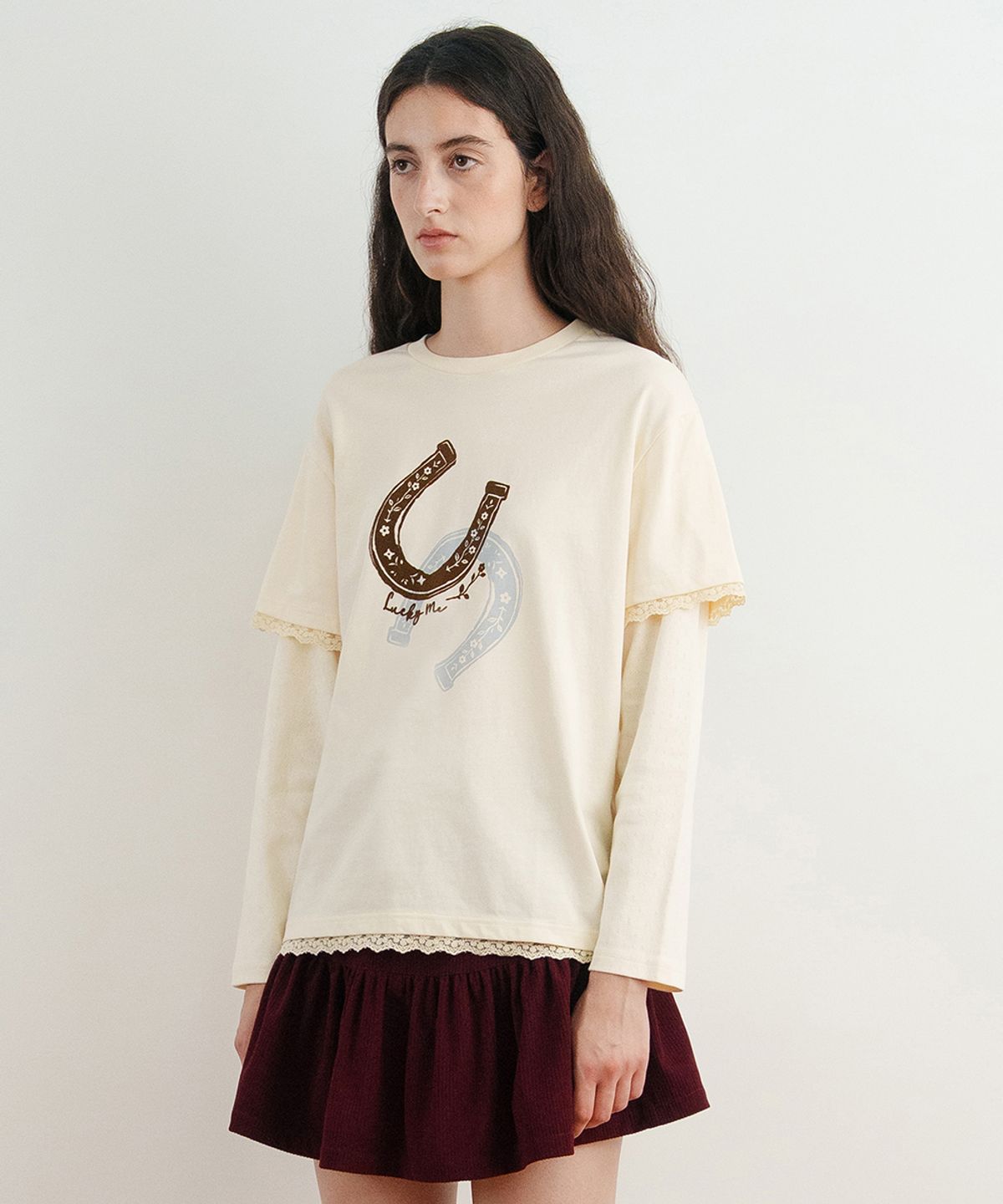 시눈(SINOON) Lucky Layered T-Shirt (Cream)