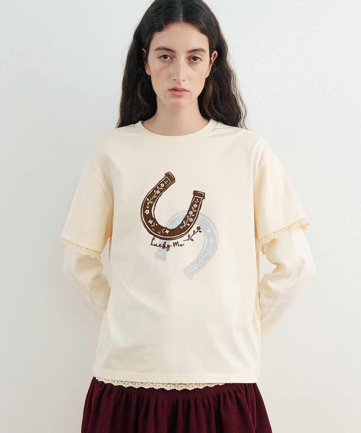 시눈(SINOON) Lucky Layered T-Shirt (Cream)