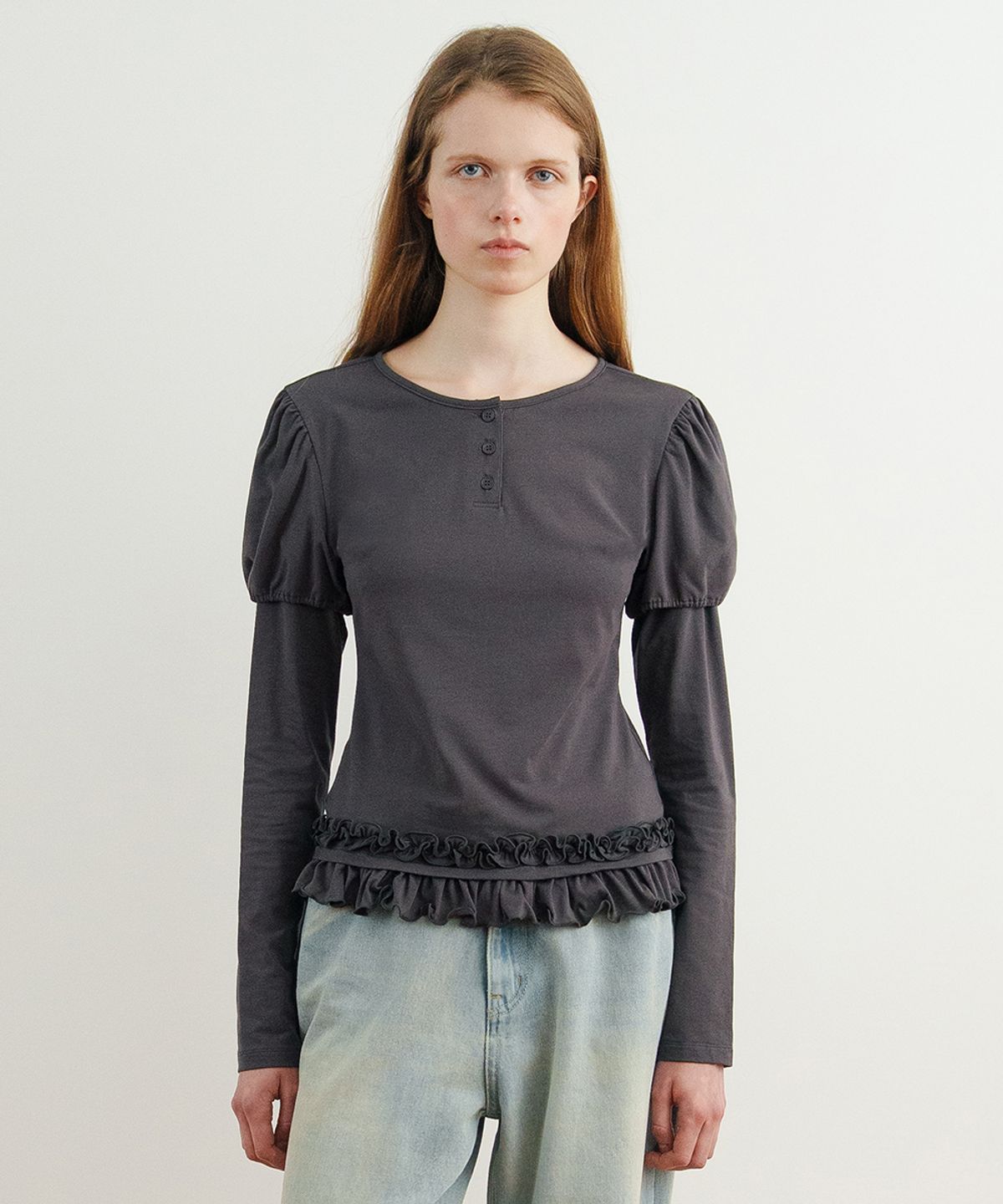 시눈(SINOON) Balloon Puff Layered Sleeve (Charcoal)