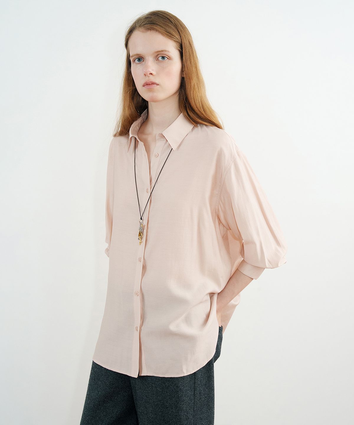 시눈(SINOON) Sheer Loose Shirt (Light Pink)