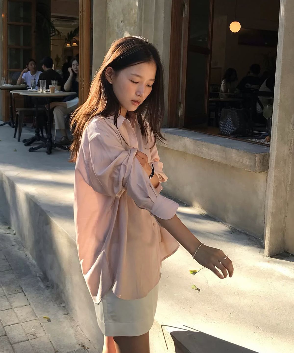 시눈(SINOON) Sheer Loose Shirt (Light Pink)