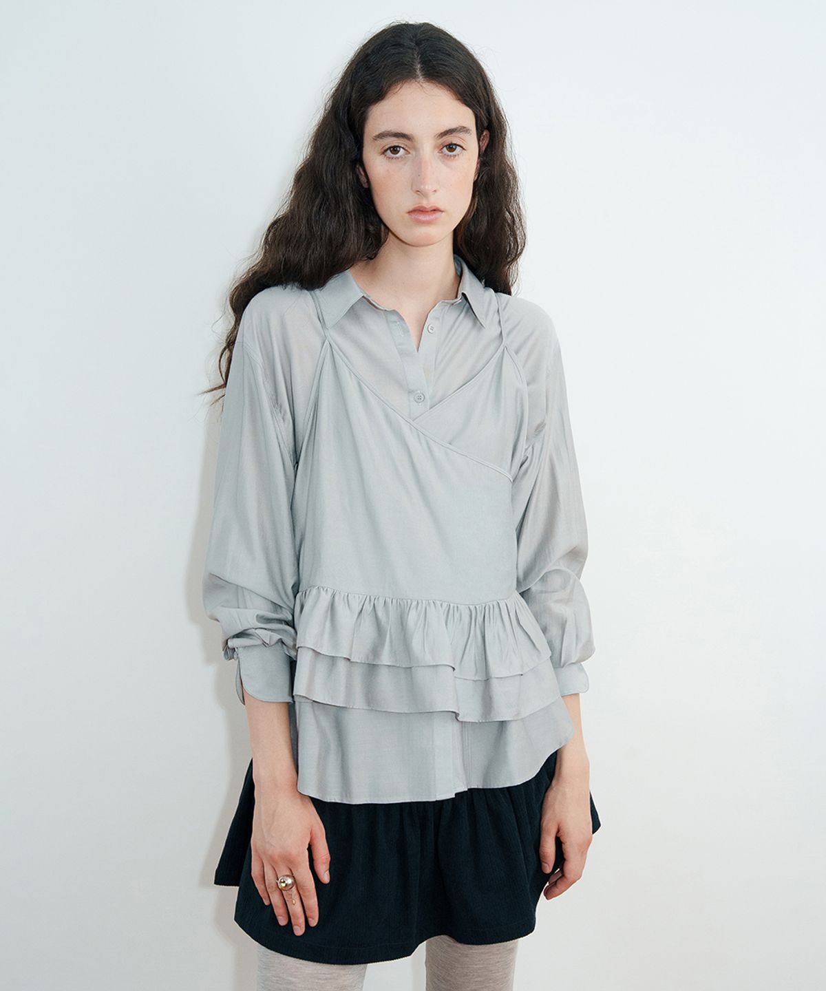 시눈(SINOON) Sheer Loose Shirt (Light Grey)