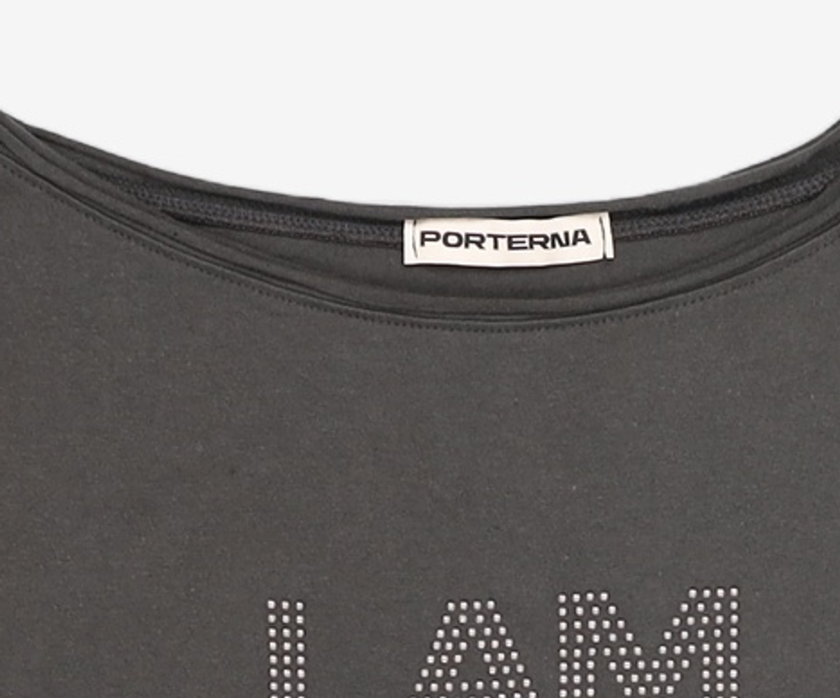 포르테나(PORTERNA) HOTFIX ONE-SHOULDER UNBALANCE T-SHIRT-CHARCOAL OS