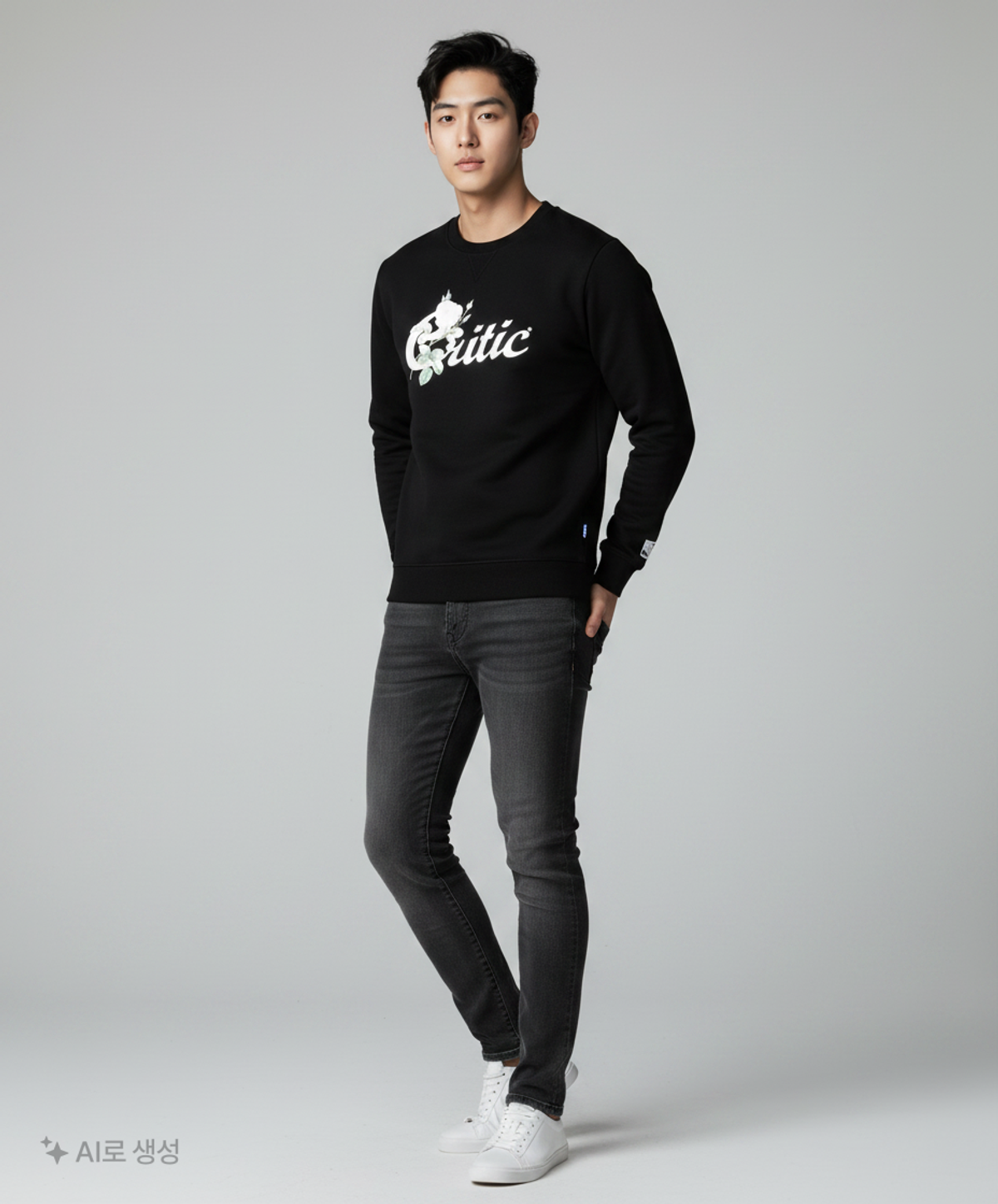 크리틱(CRITIC) FLORAL LOGO CREWNECK (BLACK) L
