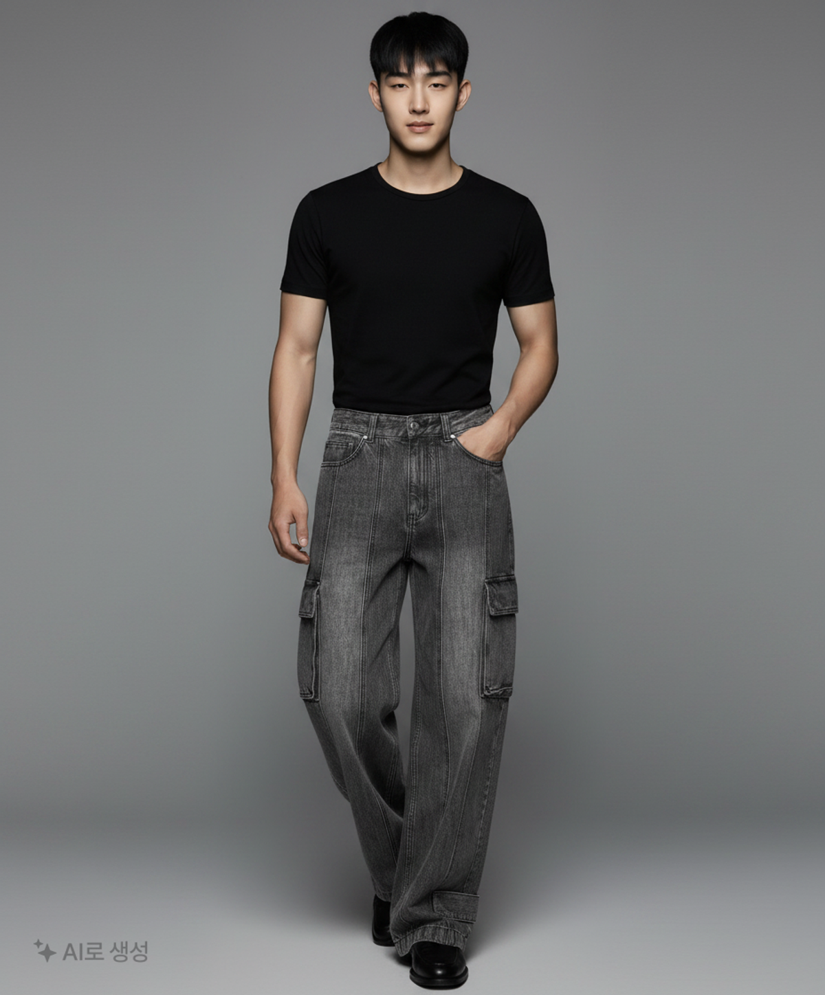 메종미네드(MAISON MINED) HEM BUTTON UTILITY CARGO DENIM PANTS BLACK 46